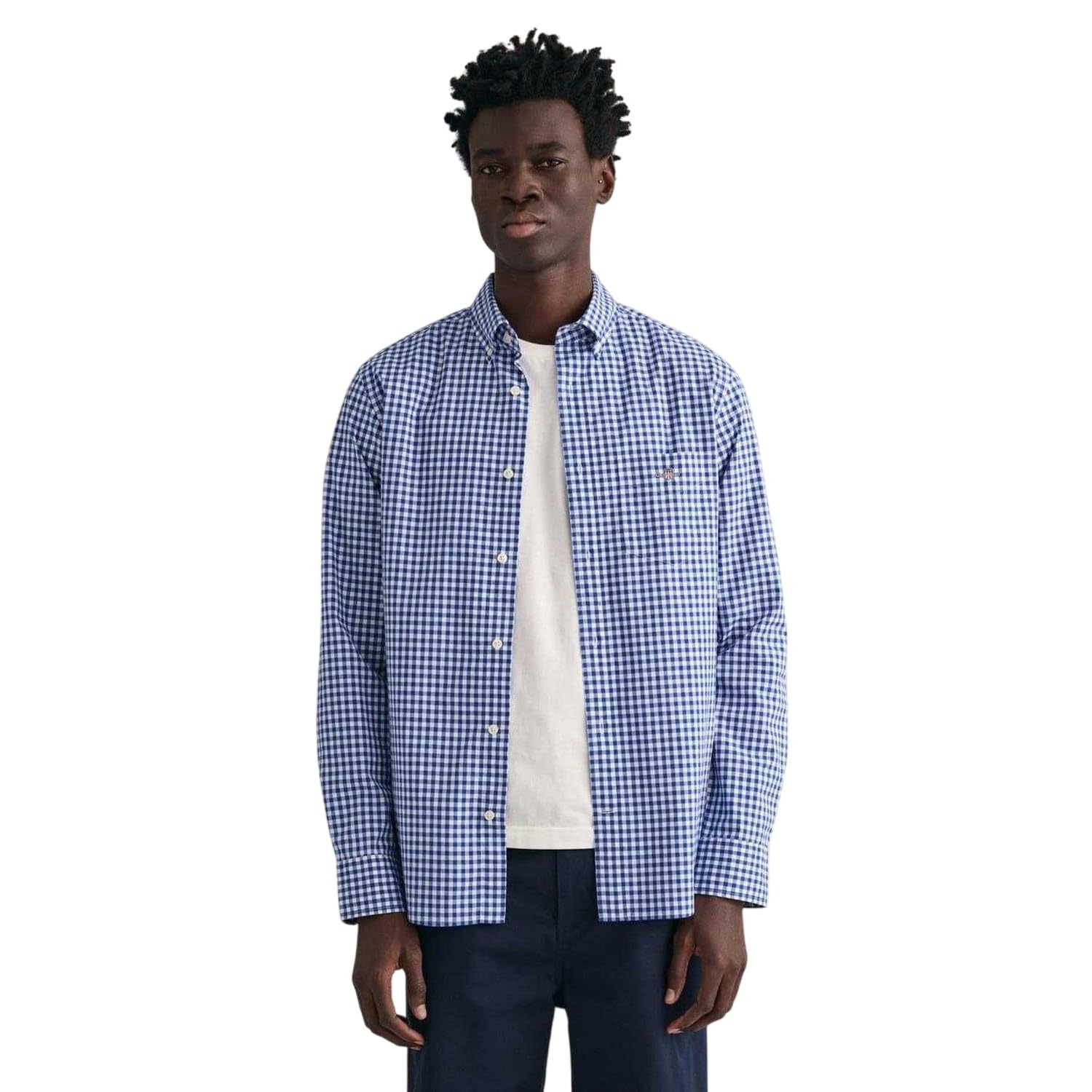 GANT Męska koszulka REG POPLIN Gingham, klasyczna koszula, niebieska (College Blue), standardowa, College Blue, S