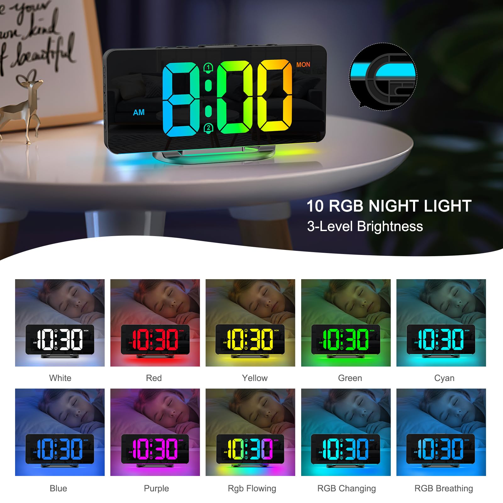 Led Clock Sveglia Digitale OQIMAX Con Display LED Orologio Da Comodino,  Livelli Luminosità, Alimentazione USB/Batteria Funzione Snooze E DST - Main Image