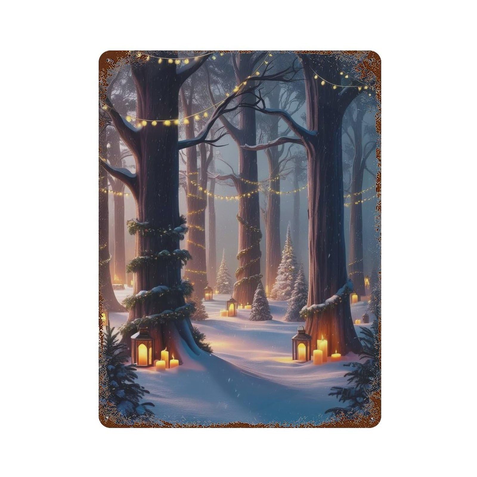 Rust Effect Enchanted Winter Forest Vintage Rust Metal Sign 15.7"x11.8", Classic Wall Plaque for Shed, Workshop And Garage Wall Decor