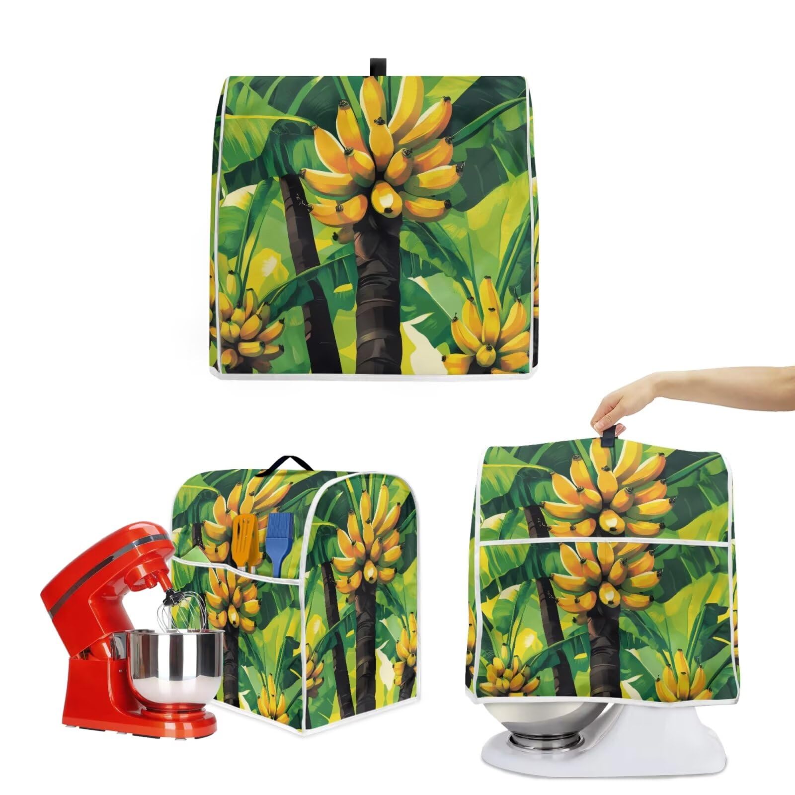 PJHEQOXE Jamaican Style Tea Cozy for Teapot, Bananas Print Novelty Kitchen Kettle Dust Cover, Universal Size, Water Resistant, Polyester Canvas, Yellow