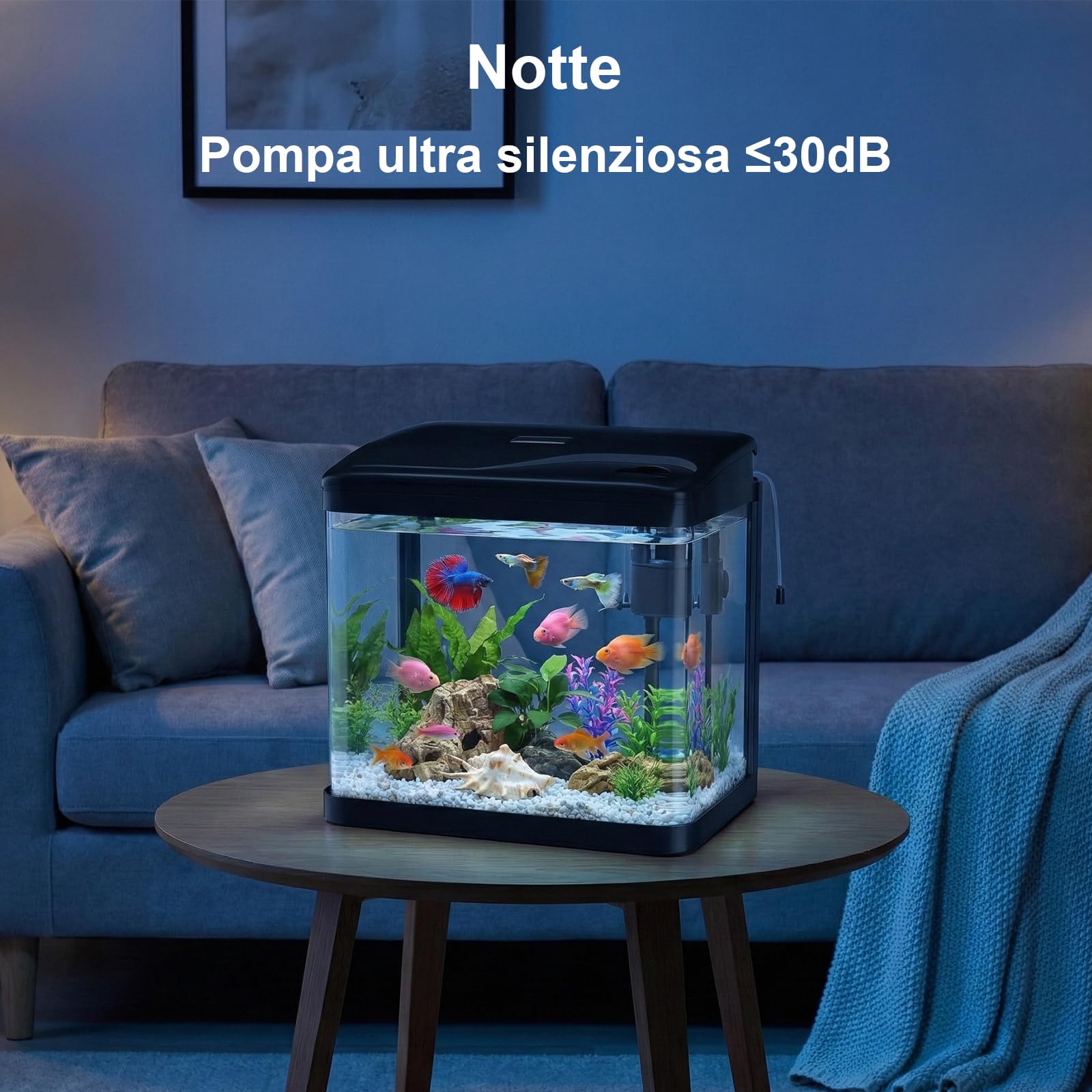 Acquario in Vetro Acquario Completo Acquarios Per Pesci Rossi,con Illuminazione a LED e Sistema di Filtraggio,6 Litri,Nero,Set Per Principianti
