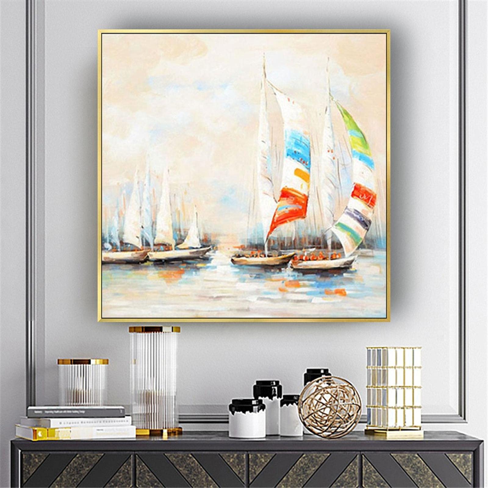 Quadro Tela Astratto Barca A Vela - Dipinto Moderno 75x150 Cm Per Soggiorno, Senza Cornice - Foto 2
