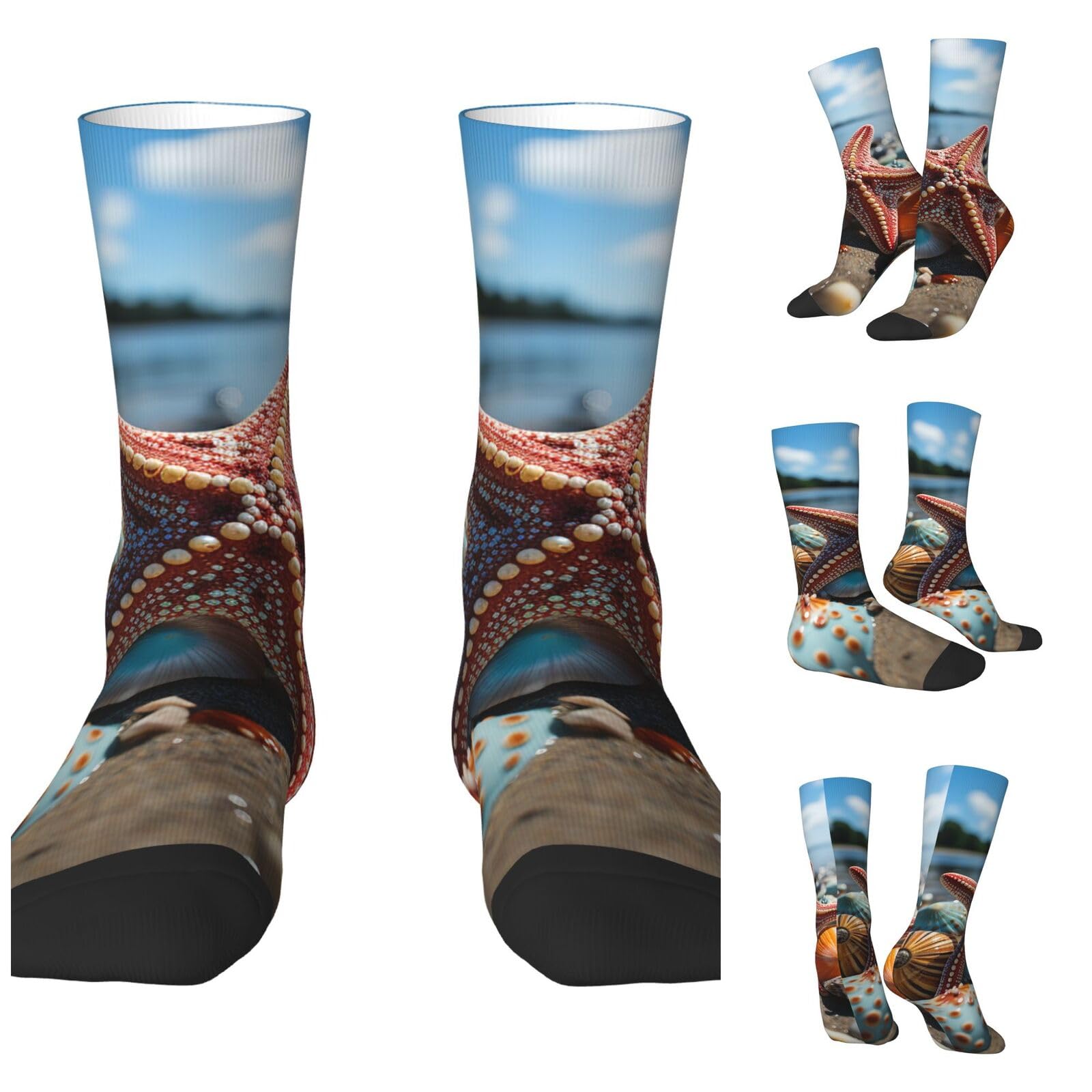 LZQPOEAS Colorful starfish on the beach Athletic Socks Unisex Cushioned Crew Socks Hiking Running Calf Sock Soft Above Ankle Sock