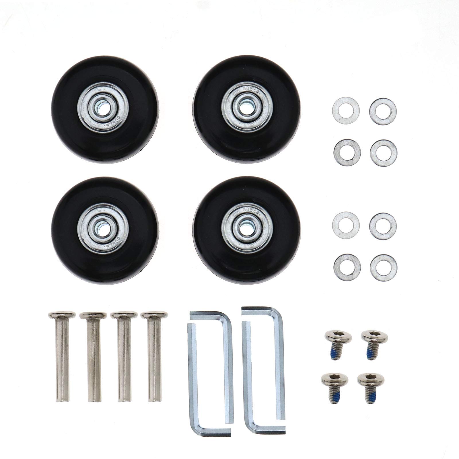 4PCS 45x18mm Luggage Replacement Wheels with Axles Screws Wrenches Washers Rubber Caster Wheels Bearings Repair Tool Kit for Trolley Case