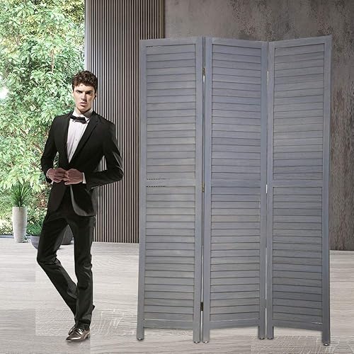 Miniatura 8 de Divisor de habitación plegable de 3 paneles de 69 pulgadas de alto, pantallas de privacidad portátiles de madera maciza independiente para