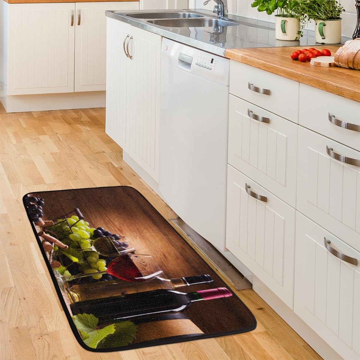 Wine Theme Kitchen Mats Runner Rug Glasses of Red Wine Comfort Standing Mat Non-Slip Grapes Wine Area Rug Carpet for Floor Indoor Decor 39 x 20 Inch