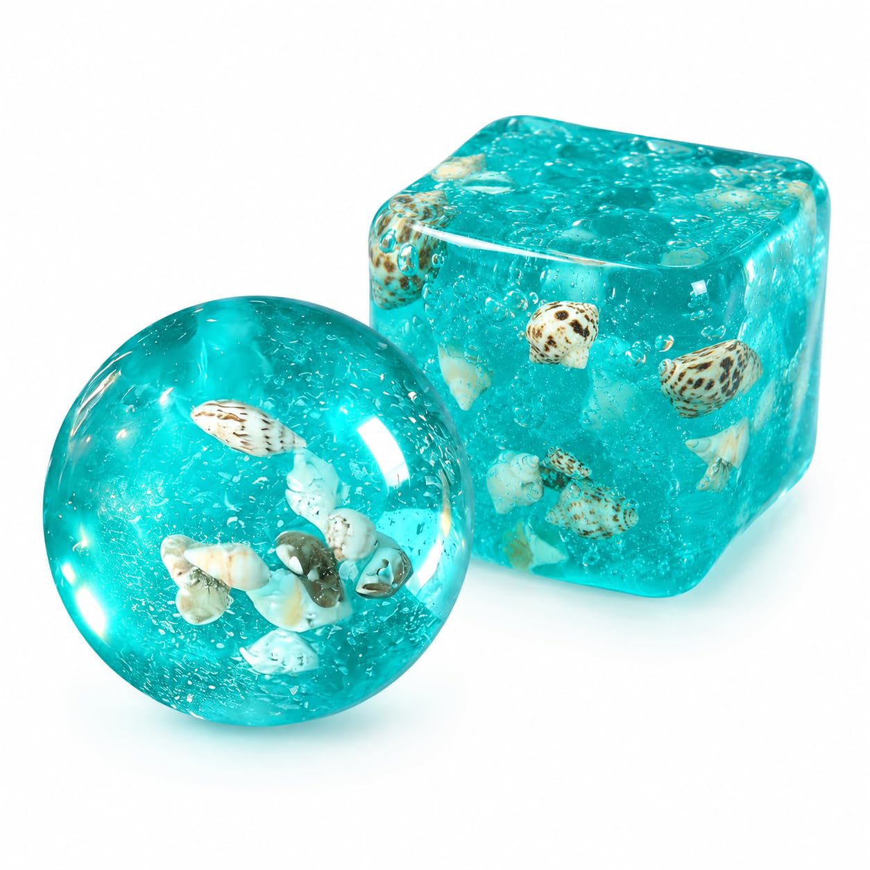 2 Pcs Ocean Shell Squeeze Ornaments, Round & Cube Portable Soft Desktop Decor for Daily Leisure Matching