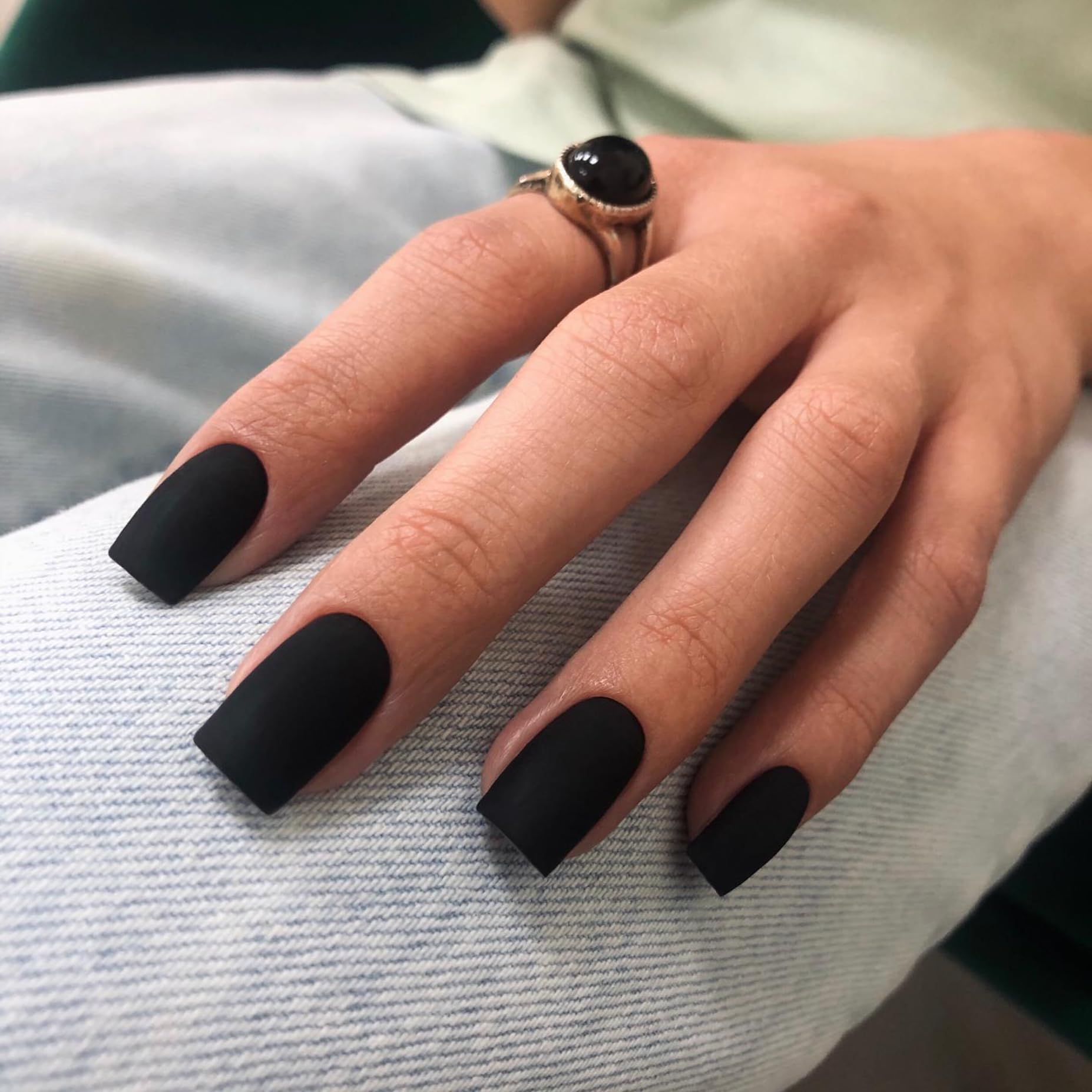 SXVME Matte Black False Nails Short Medium Square - Image 3