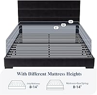 Vista 7 de Allewie Base de cama de plataforma tamaño Queen con cabecera tapizada de terciopelo y soporte de listones de madera, base de colchón totalmente Negro
