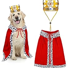 Dog Halloween Costumes, Dog King Costume Funny Pet King Cloak and Crown Set Prince Cape Halloween Costumes for Small Medium Large Dogs Pets (Large)