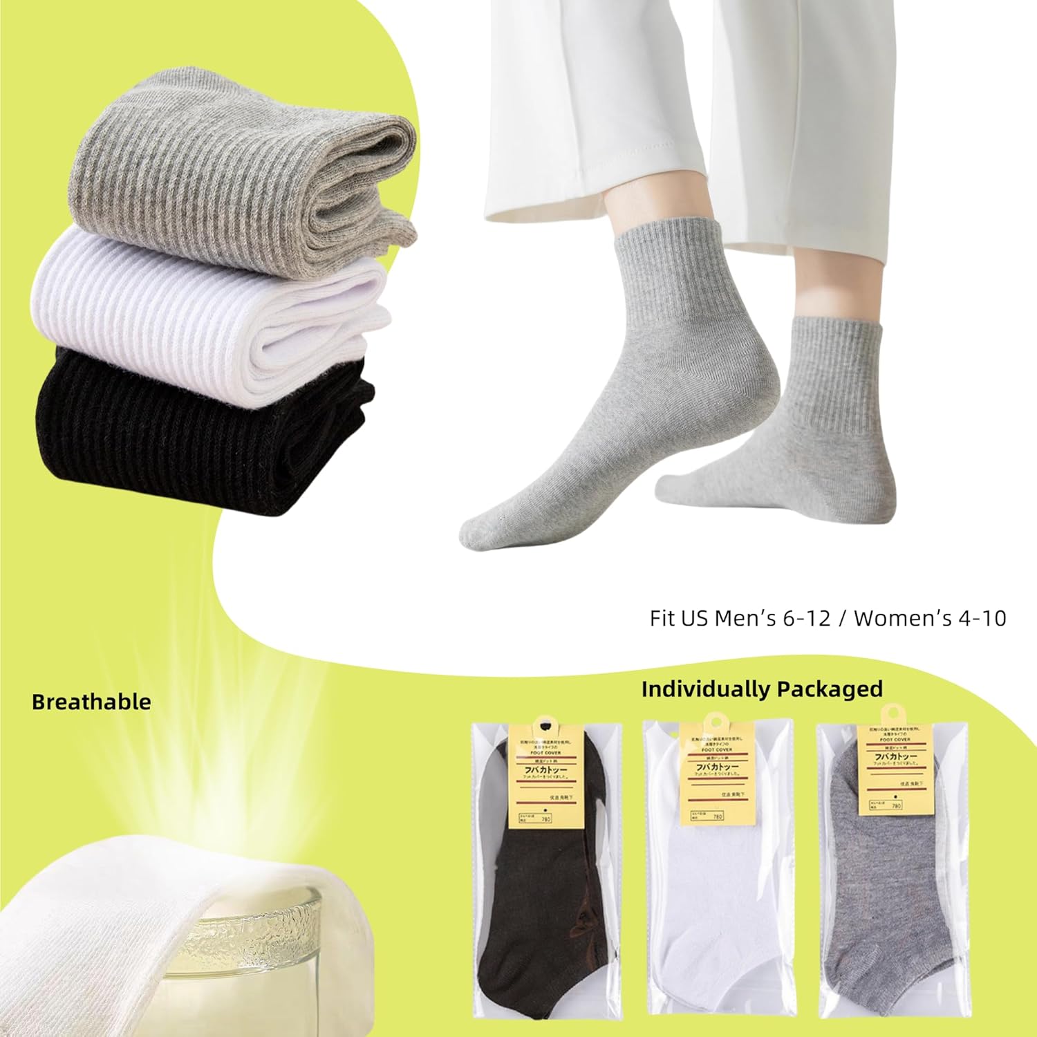 60 Pairs Disposable Socks with Individual Packaging, Unisex Athletic Socks for Homeless, Gym, Travel, Men & Women