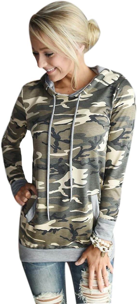 Women Camouflage Pullover Hoodie Hooded Sweatshirt Fashion Coat at