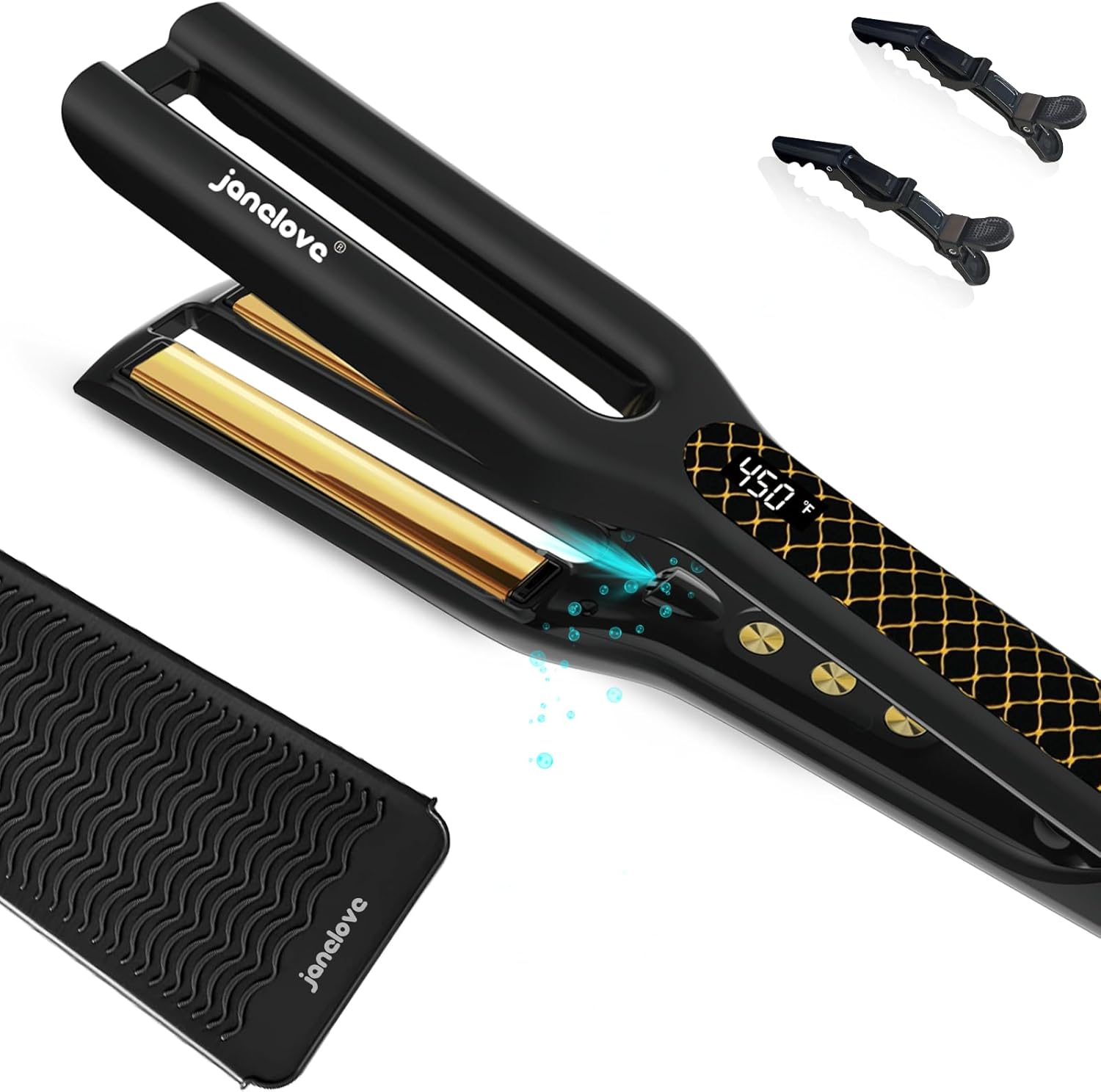 janelove Hair Straighteners for Long &Thick Hair,Double Gold Ceramic