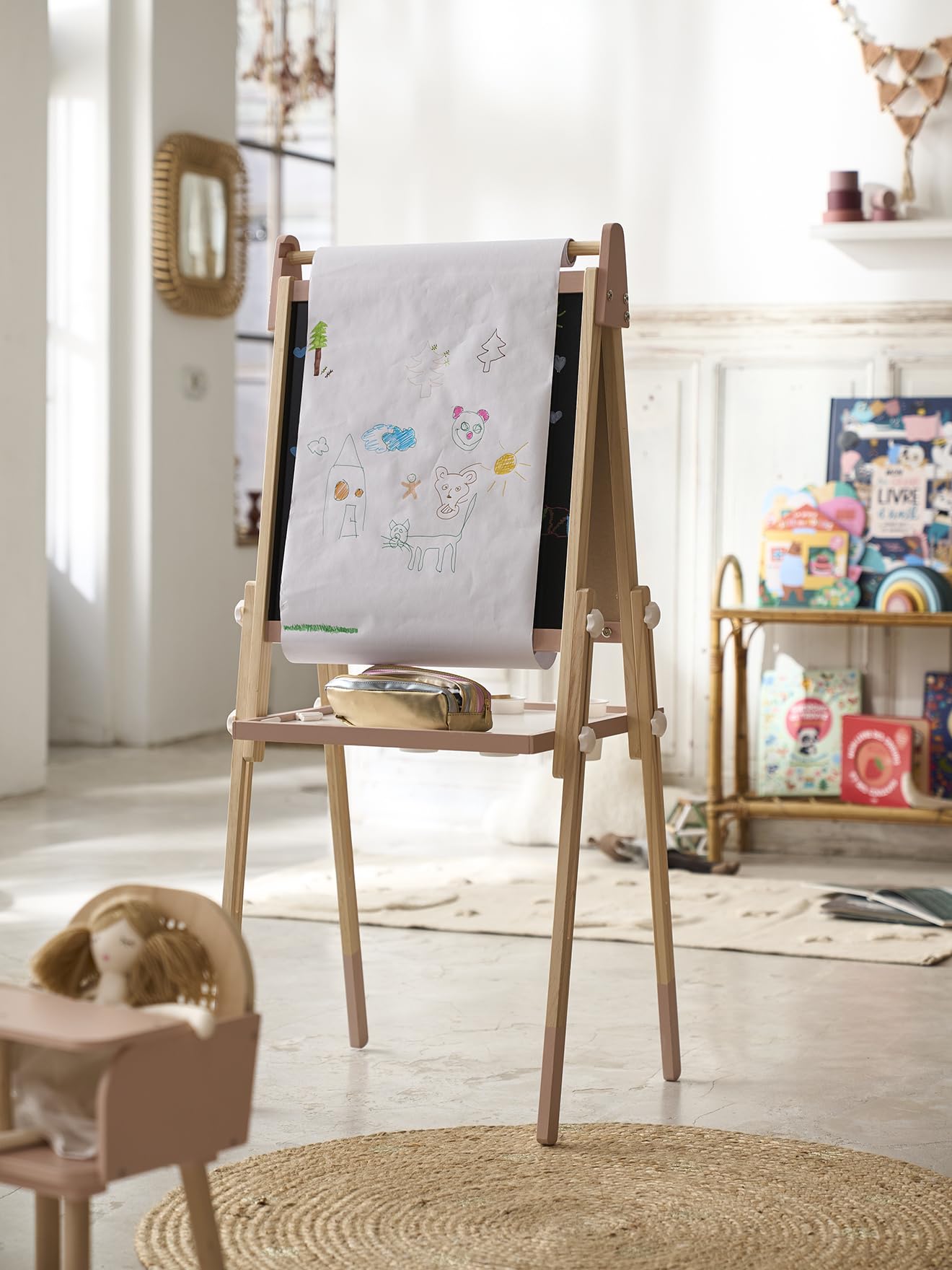 VERTBAUDET Jeu Enfant Tableau Pliable et Réglable Bois FSC Rose TU