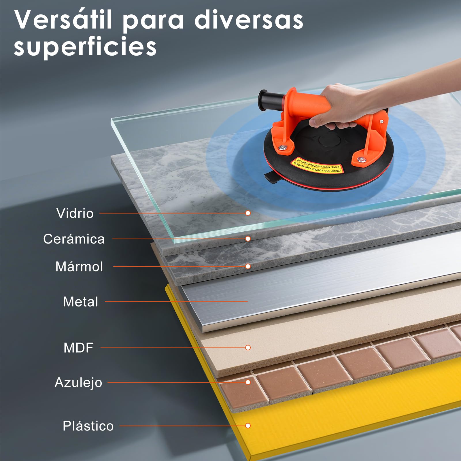 GuKKK Ventosas para Cristal con Manómetro, 2 Ventosas para Azulejos de 8 ", Elevador de Qzulejos Vacío, Capacidad de Carga Máxima de 200 kg, Ideal para Levantar Cristales, Mármol y Cerámica
