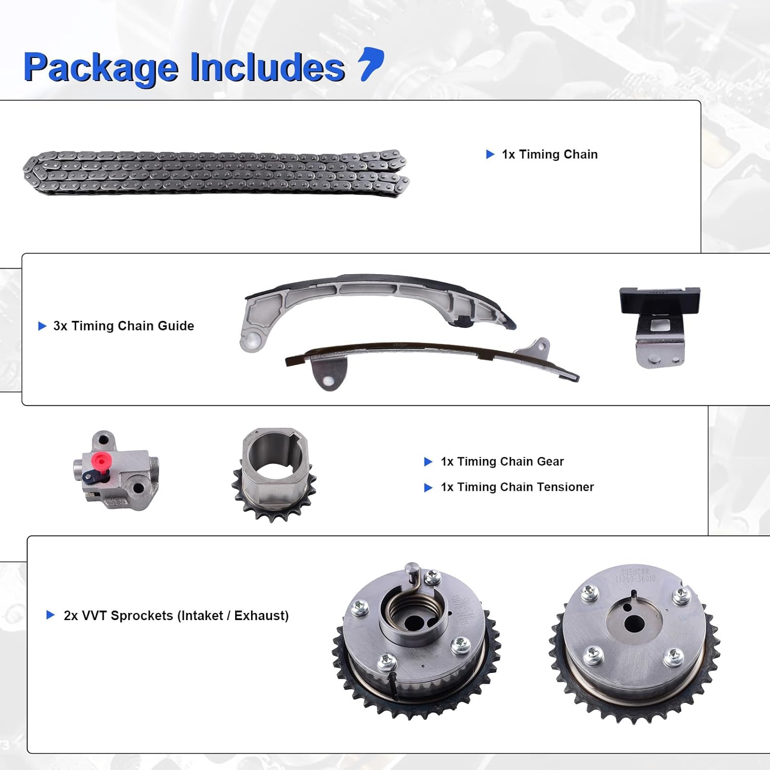 Timing Chain Kit with VVT Sprocket for 2009-2014 Toyota Camry, Highlander, RAV4, Sienna, Fits for 2.5L 2.7L Engine, 13050-0V010, 13070-0V010, Easy-to-Install OE Standard Replacement Set