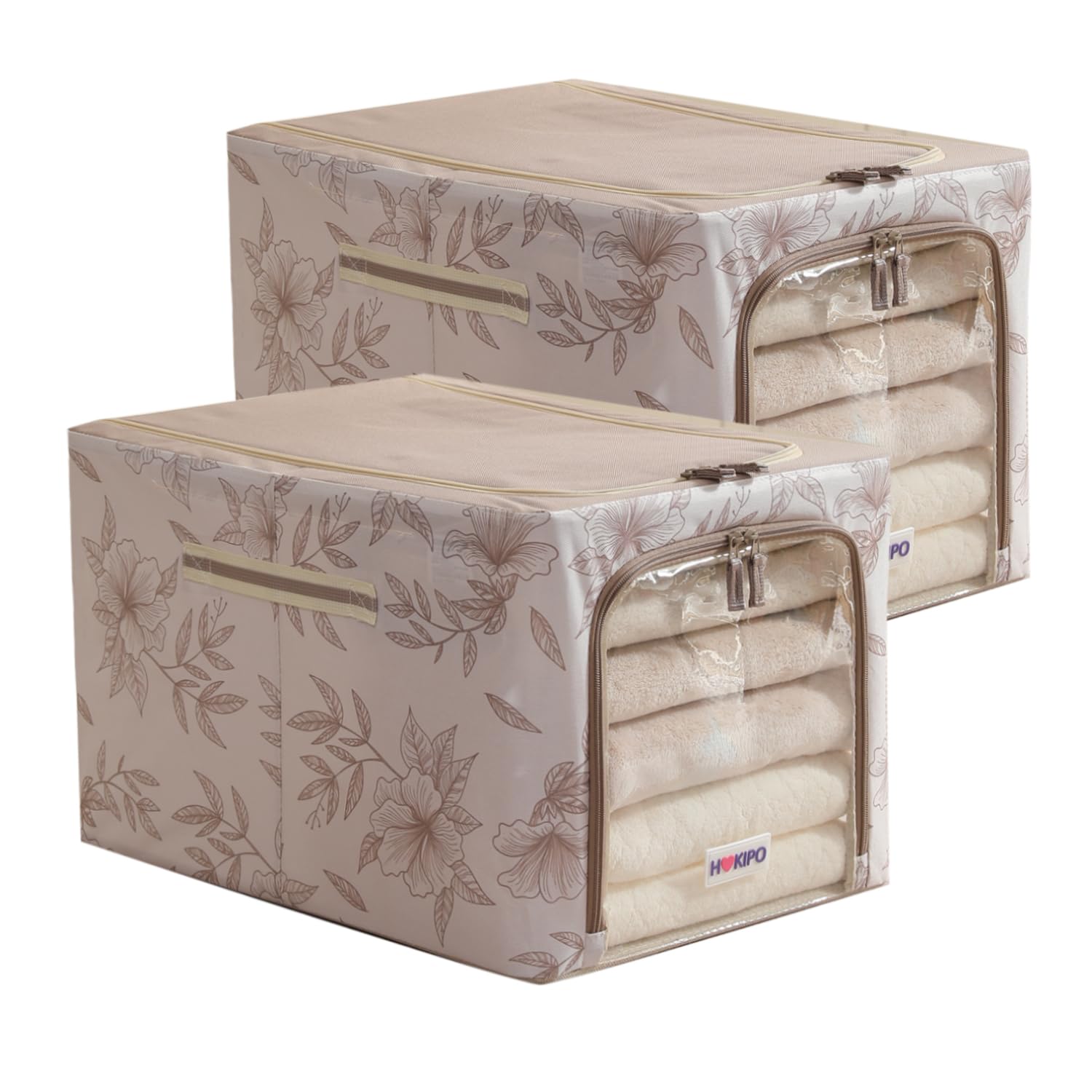 HOKIPO 600D Oxford Fabric Cloth Organizer for Storage, Latte Floral - Large Pack of 2 (AR-6489-LBR*2)-image-44