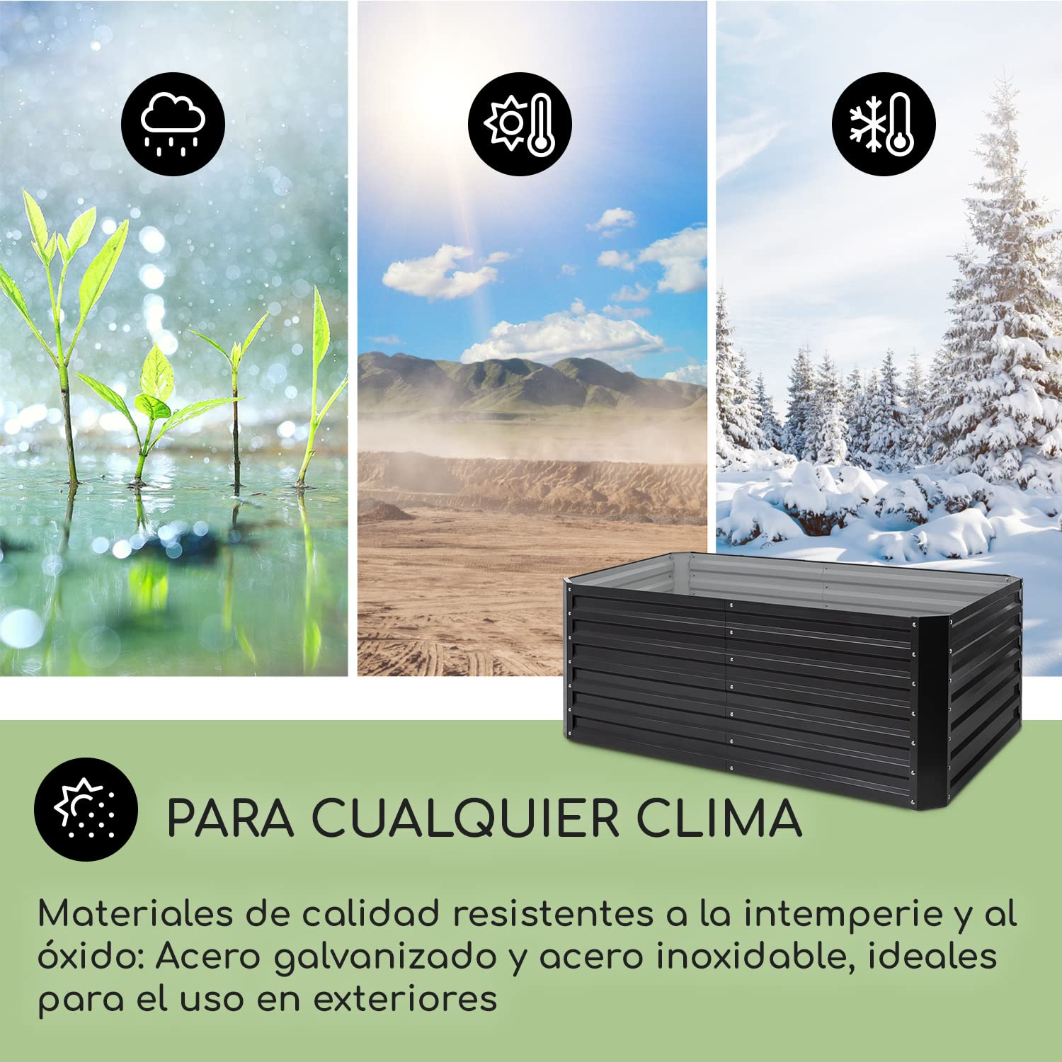 blumfeldt Jardineras Exterior Grandes Jardín, Huerto Urbano Terraza, Plantas, Vegetales, Hierbas, Capacidad 1200 l. Maceteros Exterior Elevados Metálicos, Resistente al Intemperie, 200x60x100, Negro