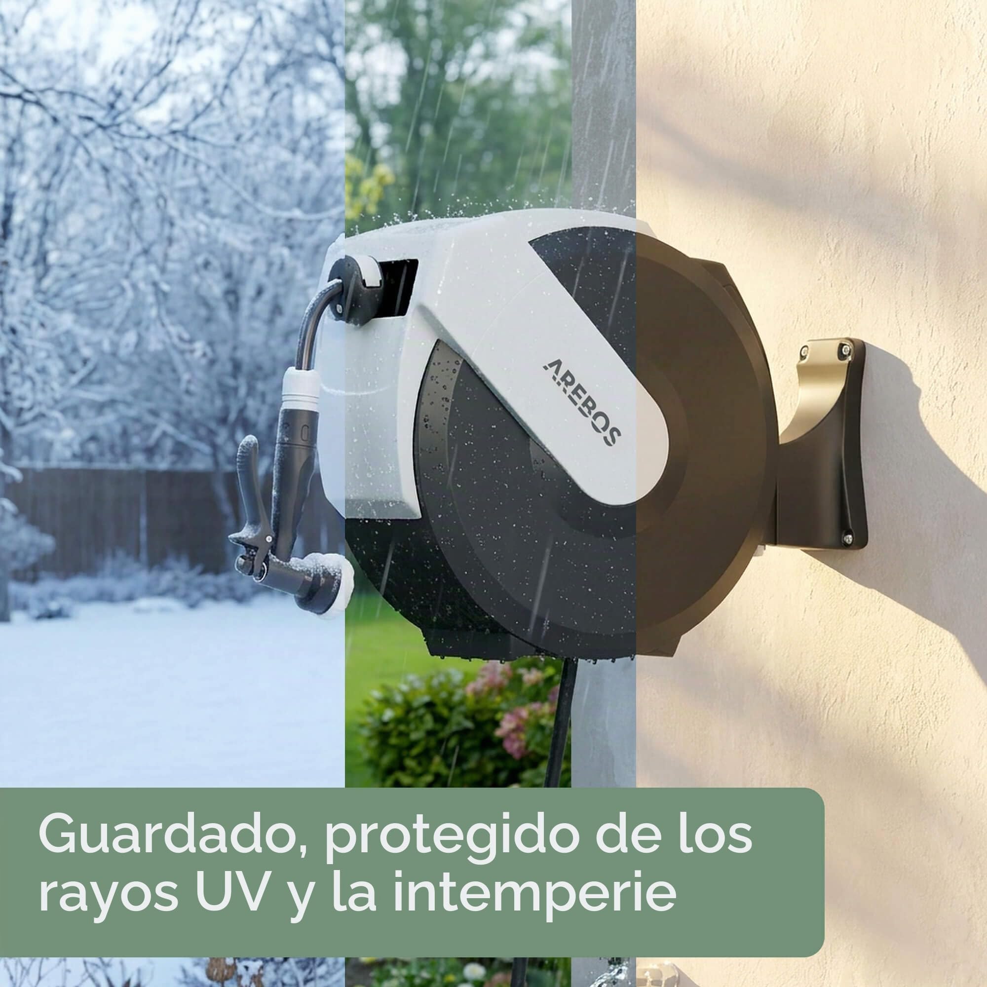 Arebos Enrollador de Manguera 25 m Automático | Carrete de Manguera con Soporte de Pared | Manguera Multicapa | Giratorio 180° | Función de Bloqueo | 7 Modos de Riego