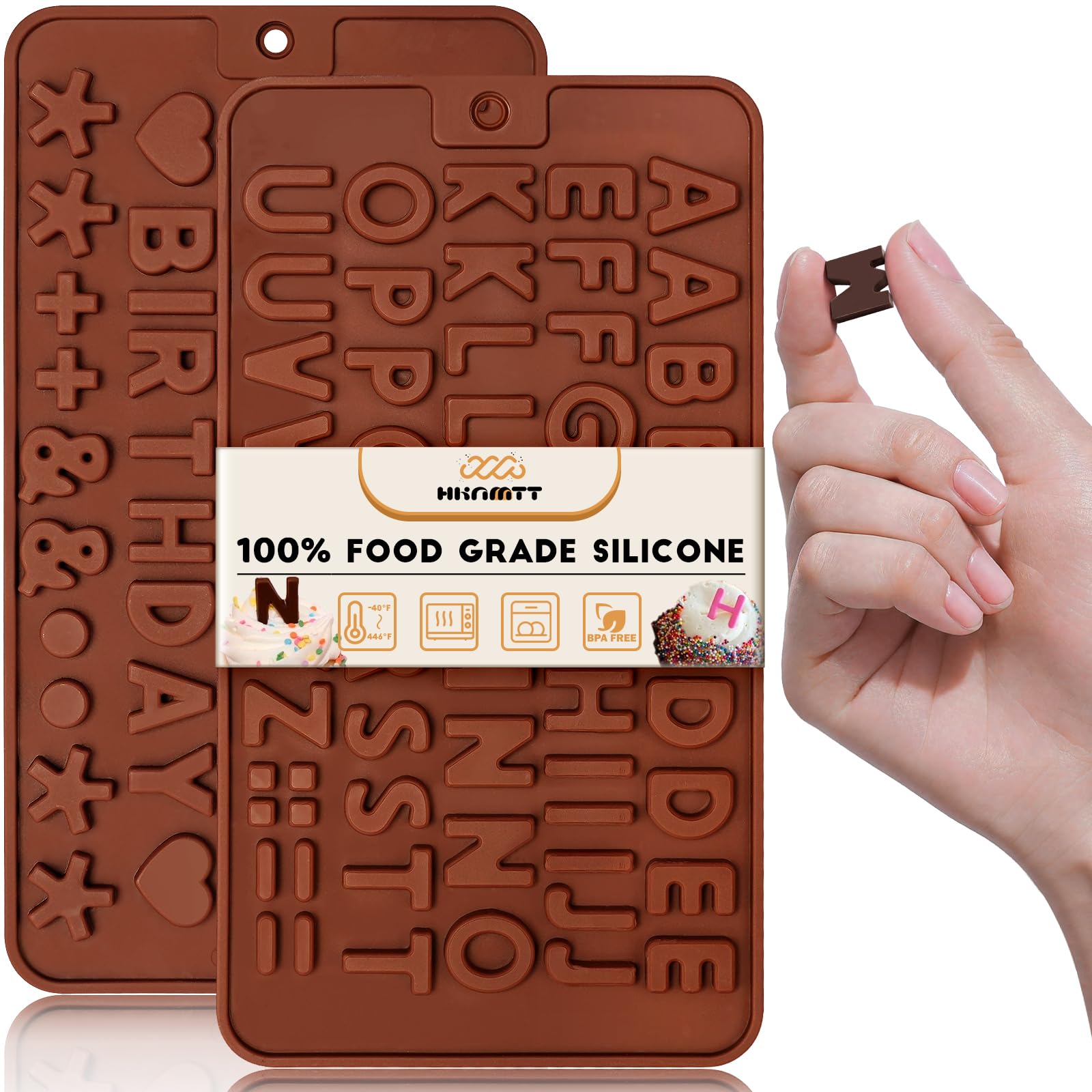 Photo 1 of ** UNCLEAN**HKNMTT Letter Molds Silicone for Chocolate 2PCS, Small Mini Size for Alphabet Decorating Birthday Cake Strawberries Lollipop Fondant, Heart Shaped Gift Choice, Non-stick BPA Free Moulds
