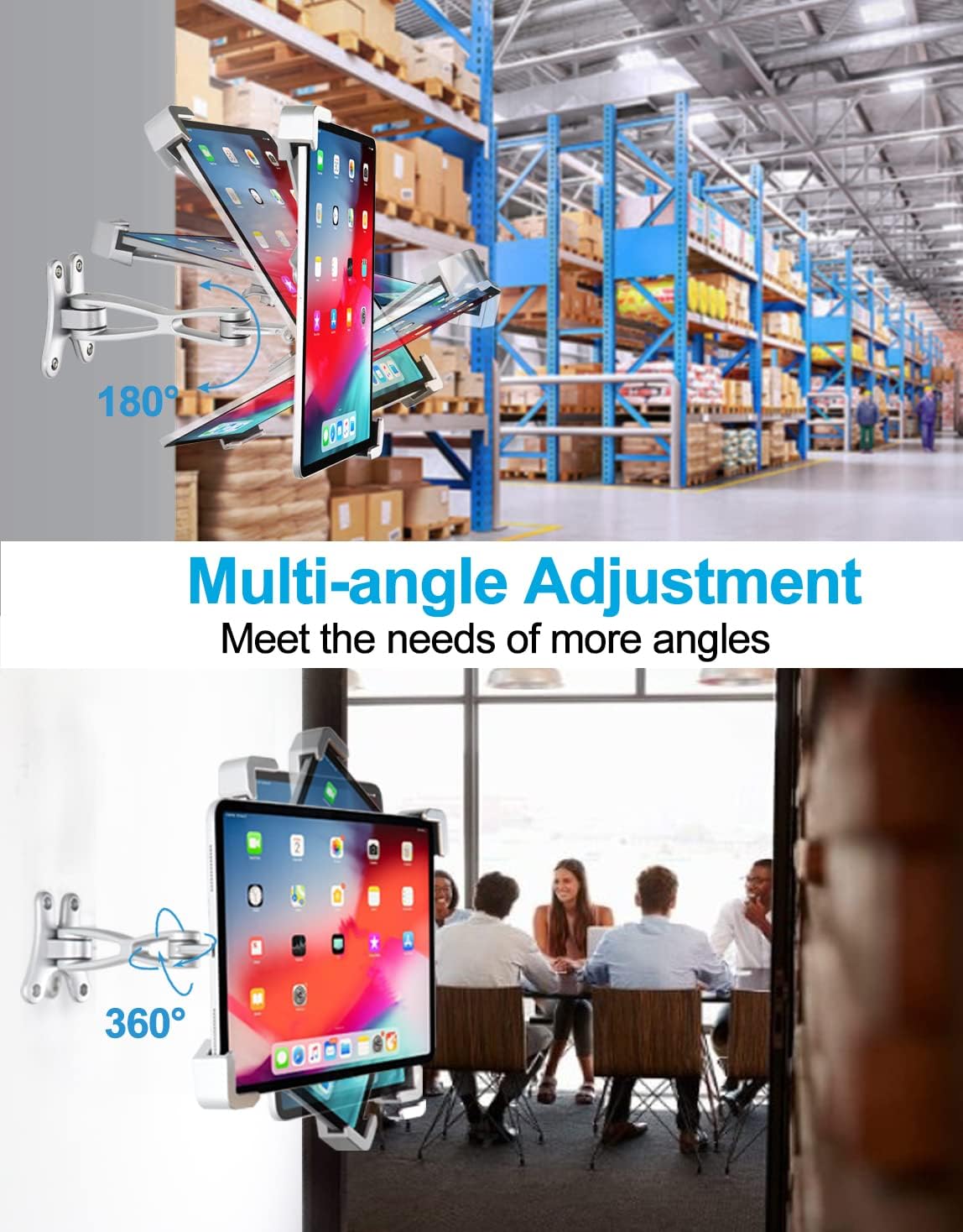 woleyi Anti-Theft Tablet Wall Mount Holder for 7-11" Tablets, Heavy Duty 360° Swivel Tablet Holder Stand with Security Lock and Key, Compatible with iPad Pro 9.7/10.5/11, Air, Mini, Galaxy Tabs