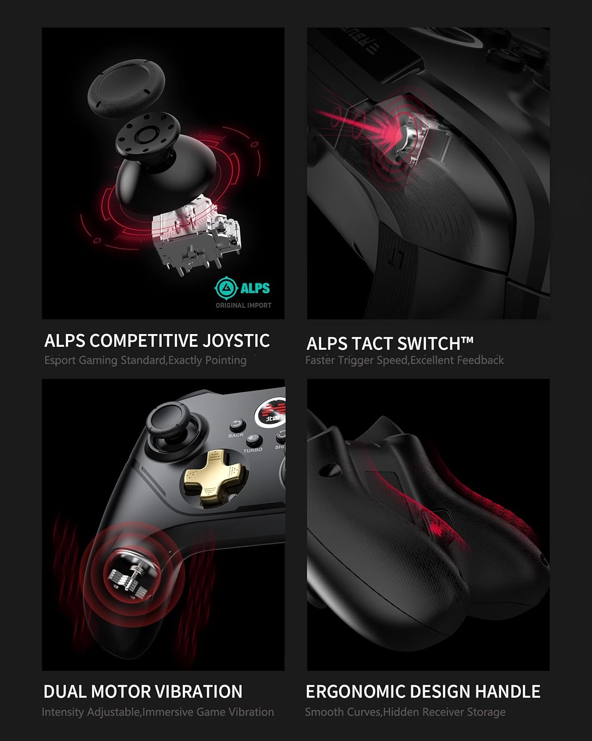 BEITONG Asura 2 Pro PC Gaming Controllers 2.4G Wireless Dual Vibrate Gamepad Joystick For Windows 7 8 10 11,Android TV,Steam,Simulater,Advanced M Buttons/Hall Effect Trigger (Black Gold)