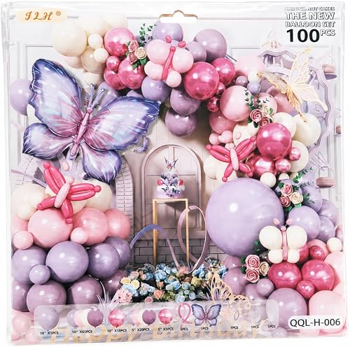 Pink & Purple Butterfly Balloon Decoration Set – 100 Piece Party Kit