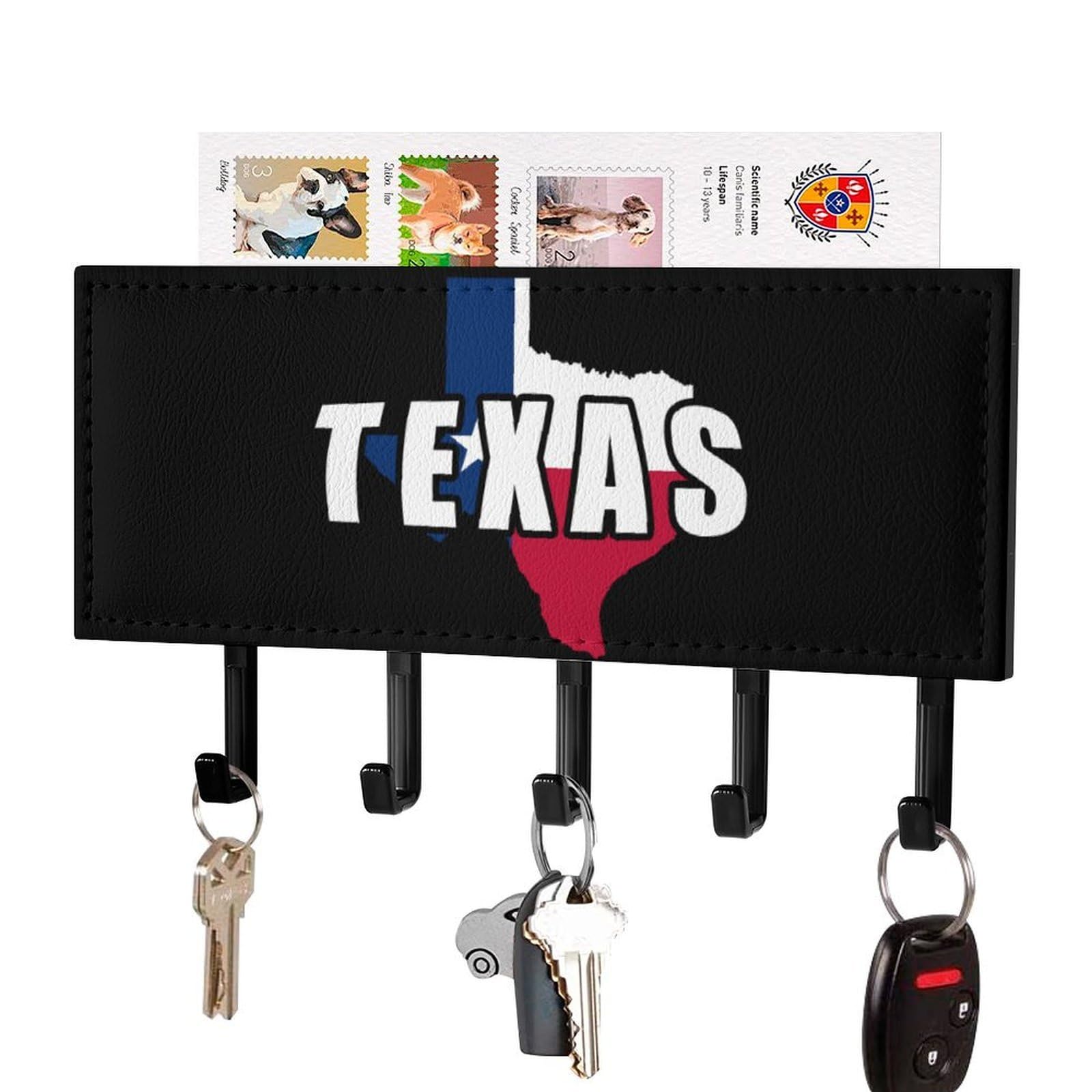 NCLQVJXZKHW Texas Map Flag Key Holder with 5 Hooks Key Hooks Wall Mounted Key Racks Key Hanger Organiser Shelf
