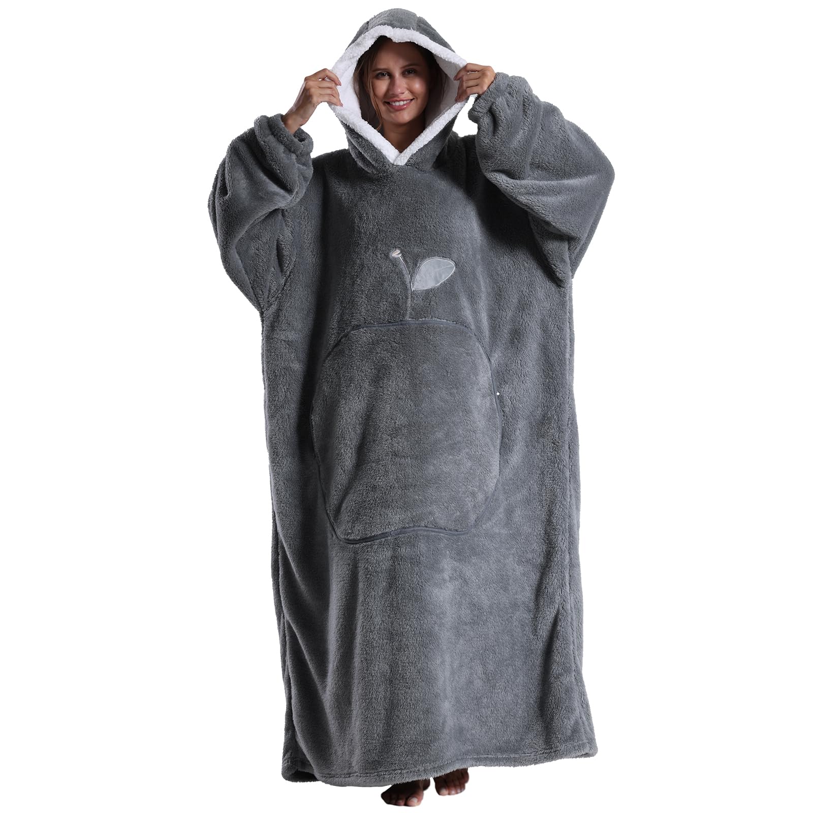 Pterygoid Extra Long Oversized Blanket Hoodie,Hooded Wearable Blanket with Sleeves for Women and Men,Soft Fleece Giant Sweatshirt with Pocket Gift for Adult Teenager,Light Grey — image 1