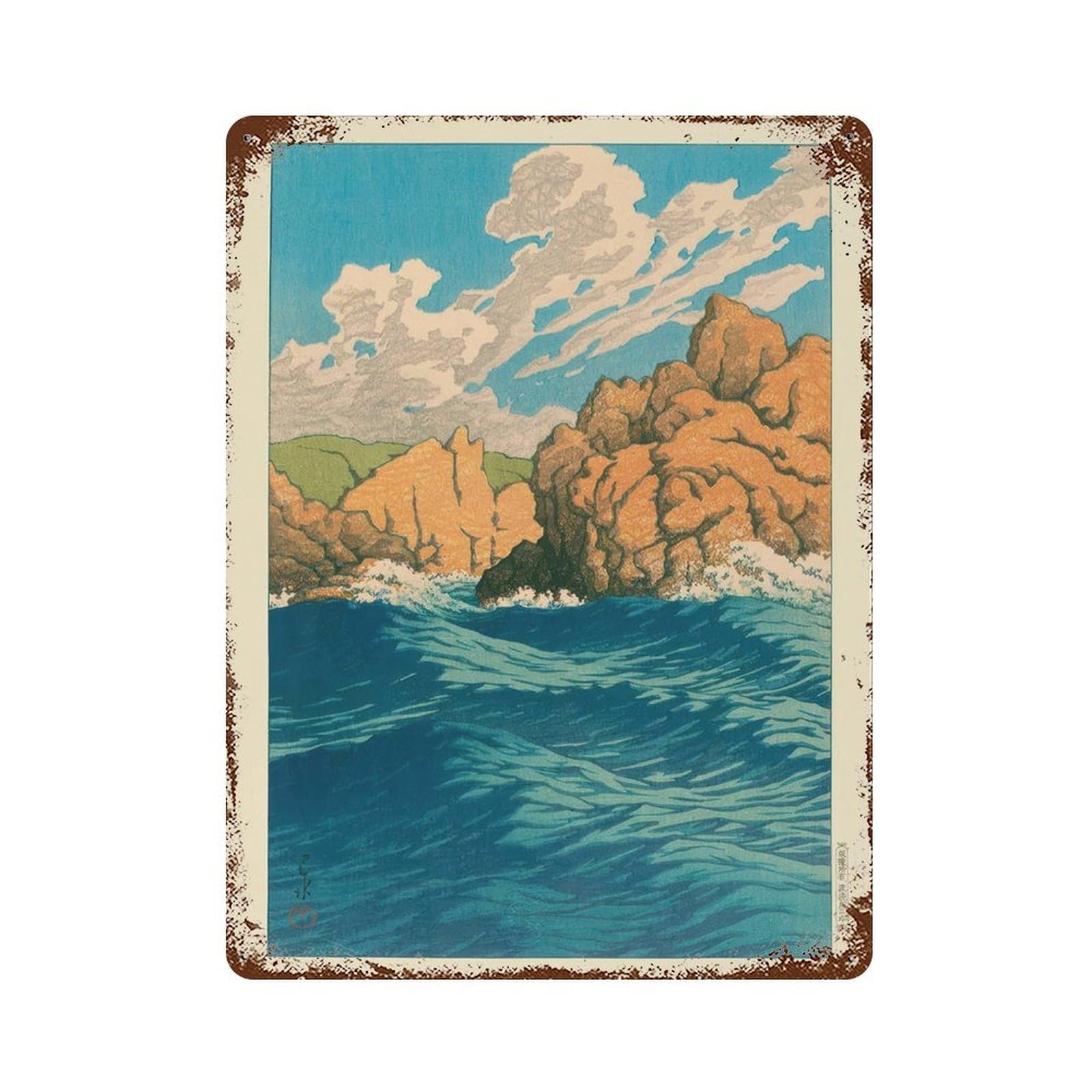 xiaoxiaoshen Japanese Ocean Woodblock Kawase Hasui Illustration Wall Decor Art Metal Tin Poster Modern Home Decor Art Home Bar Shop Decorations Vintage Sign 40x30cm
