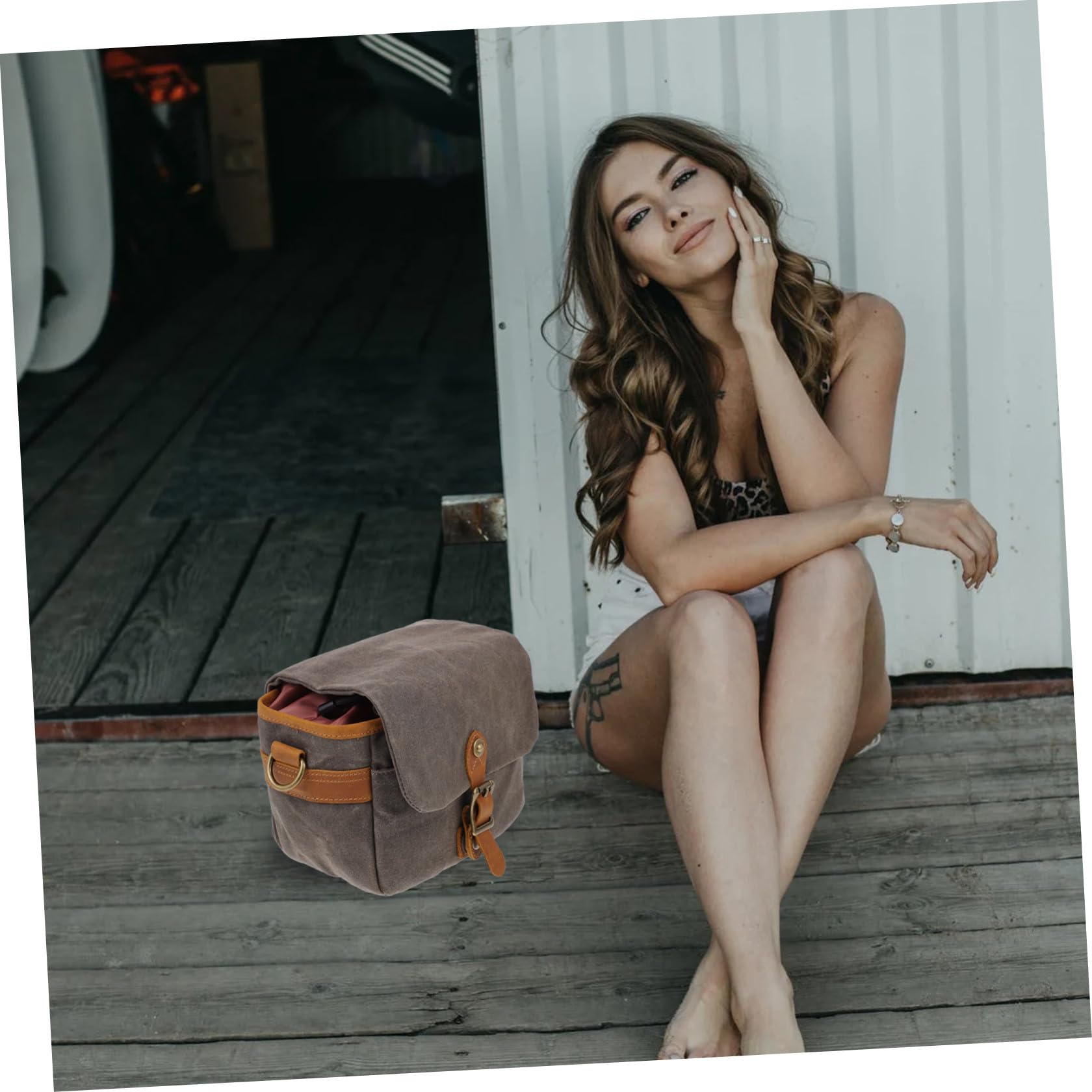 HOMSFOU Borsa Tracolla Portatile in Canvas Verde per Macchina Fotografica Custodia Protettiva per Viaggi e Uso Quotidiano