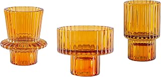 Lysenn Amber Glass Candle Holders for Pillar Candles, Taper Candles, Tealight Candles - Premium Multipurpose Candlestick Holders - Fits 7/8", 1.3", 1.5", 2" Candle - Decorative Candle Stand Set of 3