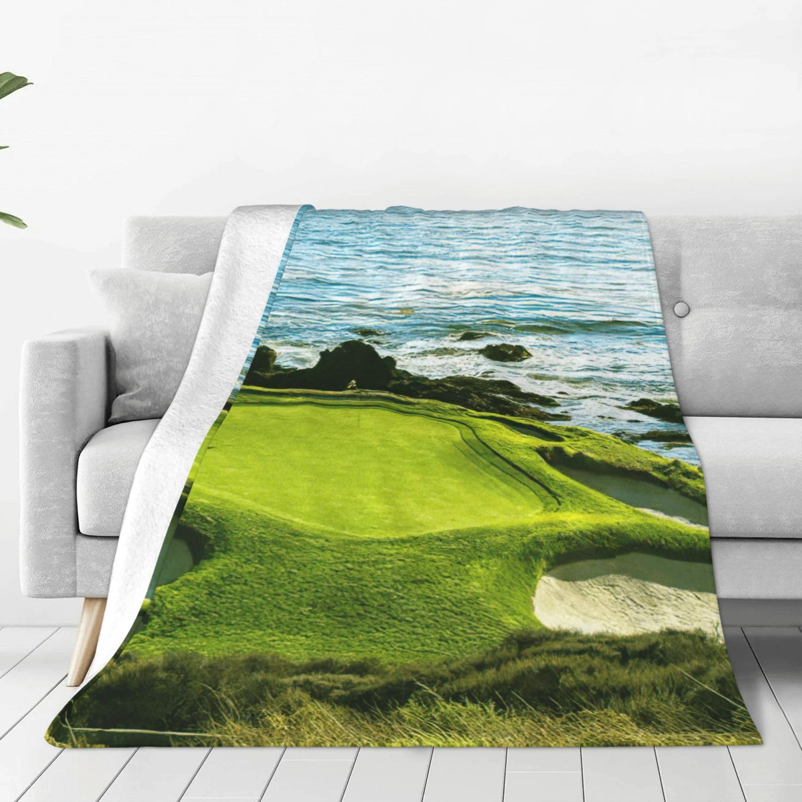 Jeté de lit en flanelle polaire idéal pour soirées cocooning sur le canapé imprimé golf