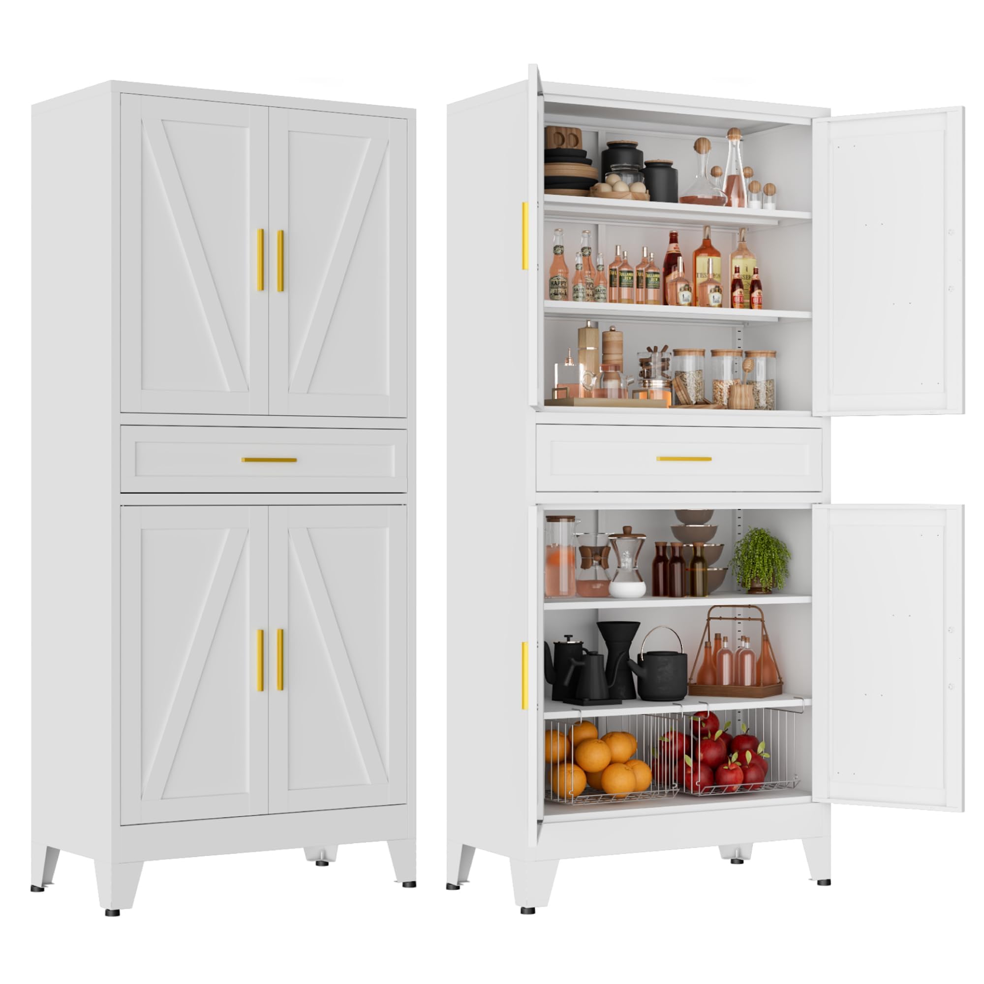 LCAOPC 71" Tall Pantry Storage Cabinet with Drawer and Adjustable Shelves, Freestanding Tall Kitchen Cupboard Storage Cabinet for Kitchen,Dining Room,