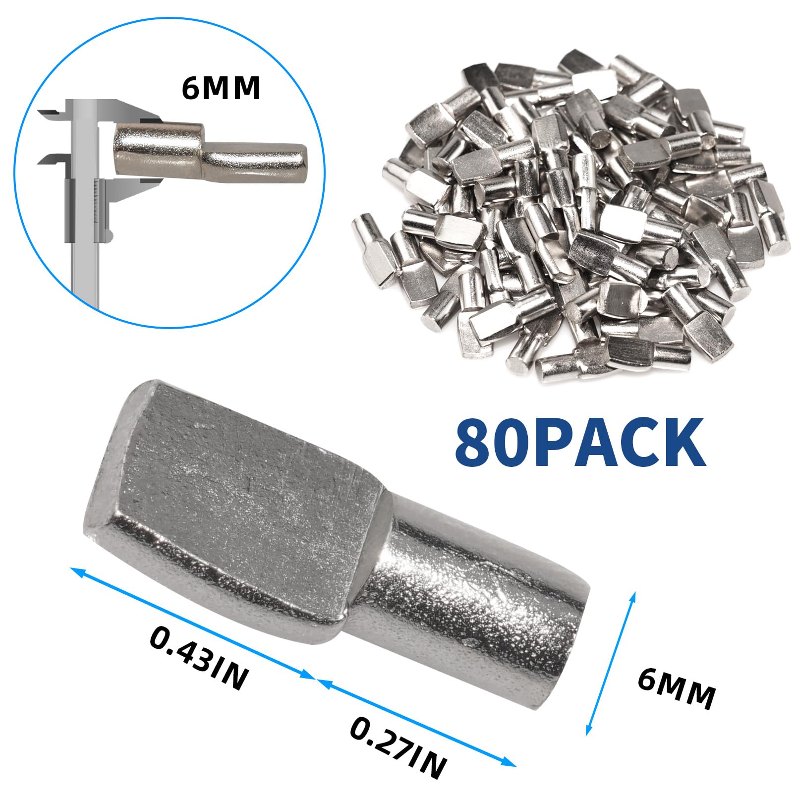 Benkyo 6mm Shelf Pins 6mm Shelf Pegs for Cabinet Shelves and Bookshelf Metal Shelf Support Pegs for Adjustable Wood Shelving Pegs to Hold Shelves （80 Piece） — Amazon image 2