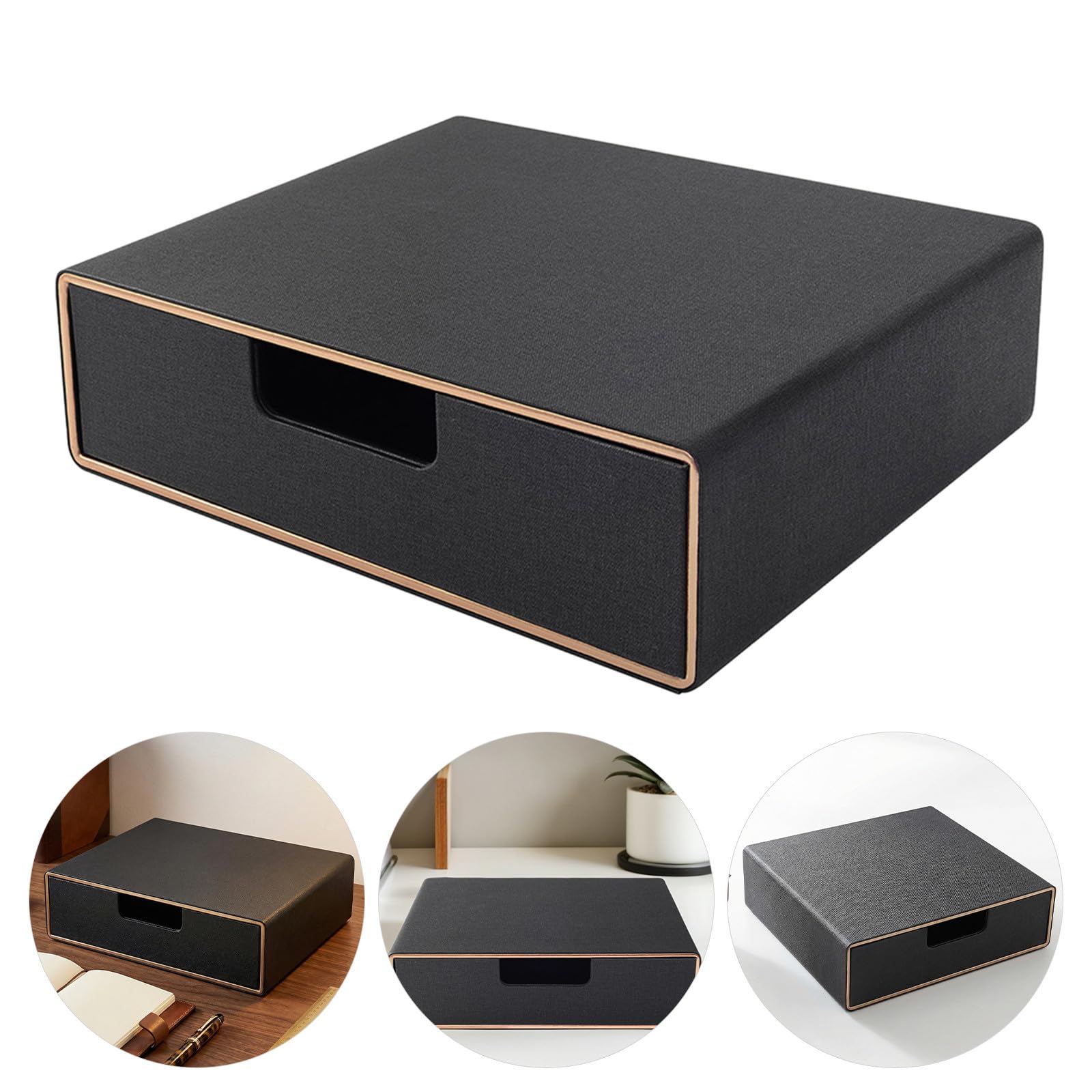 Toddmomy Schreibtisch Organizer mit Schublade Desktop Notiz und Dokumentenbox Schwarz Pu und Mdf für Büro und Arbeitsplatz Platzsparend und Tragbar