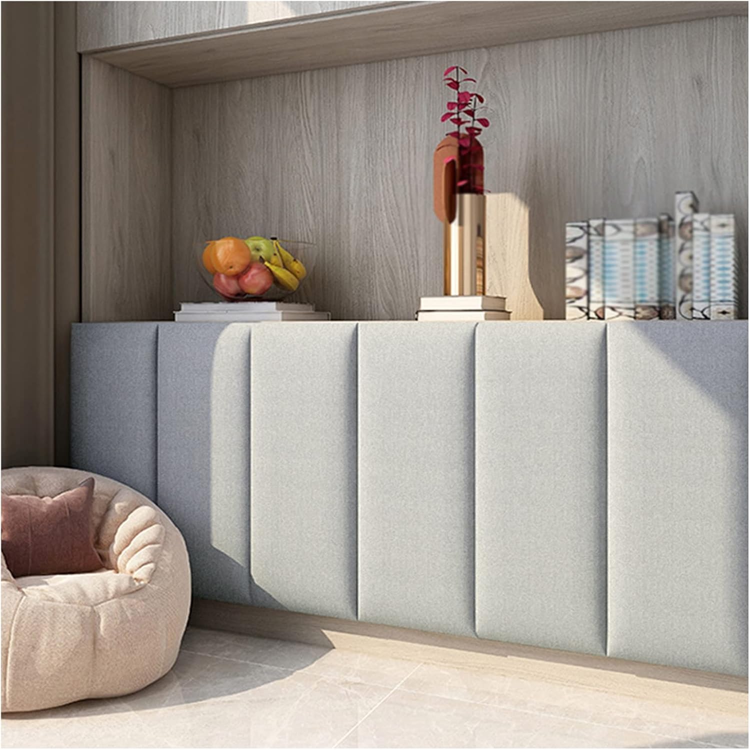 3D Peel and Stick Headboard – Self-Adhesive Upholstered Wall Panels for Bedroom & Playroom Décor, Anti-Collision Padding, Gray, 80x50cm