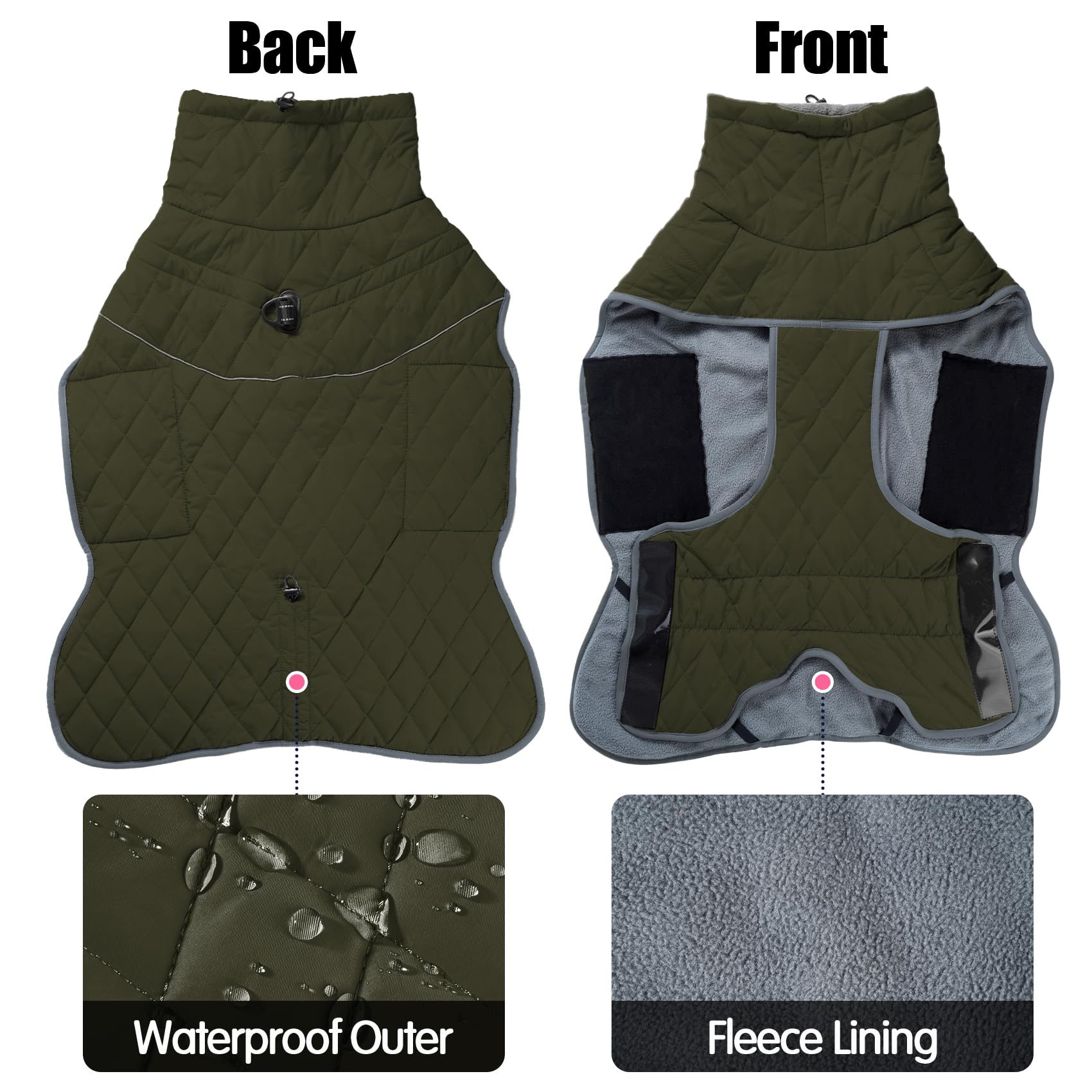 HEYWEAN Caldo cappotto per cani impermeabile Giacca invernale foderata in pile riflettente con D-Ring Cappotti e giubbotti per cani taglia piccola media grande vestiti per cane cappotto cane invernale