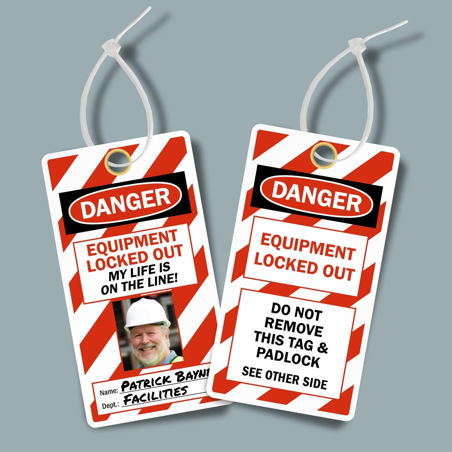 SmartSign Equipment Lock-Out 2 - Sided Photo Lockout Tag | 6" x 3.25" Vinyl with Self-Laminating Clear Flap, Pack of 25 Tags and Ties