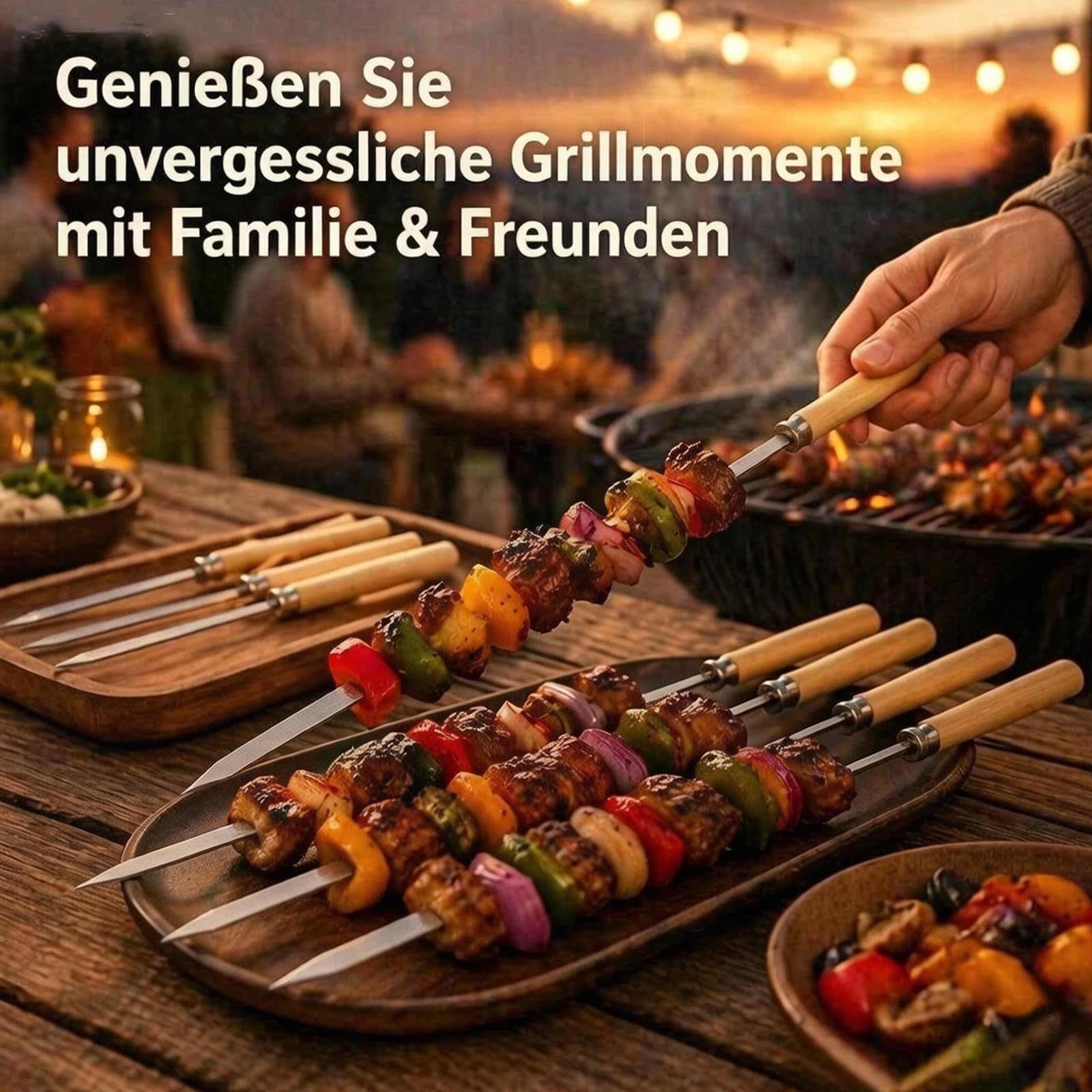 25 spiedini per barbecue in acciaio inox 304 con manico in legno, 35 cm di lunghezza, riutilizzabili, per carne, verdure, barbecue, feste, campeggio (argento 1)