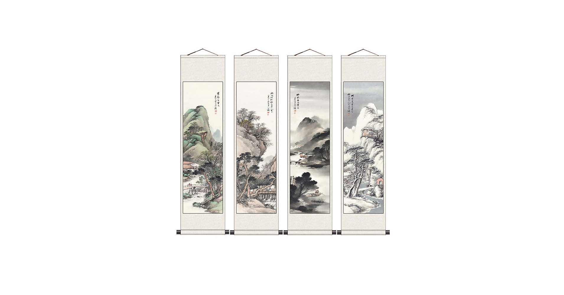 水墨画 自然風景 掛け軸 Amazon.co.jp: 掛軸(掛け軸) 清代名家 山水画掛軸 [春夏秋冬