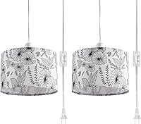 IHENGYANLT 2 Pack Plug-in Pendant Lights with 15FT Adjustable Cord, Flower Fabric Shade, On/Off Switch - Kitchen Island, Bedroom Hanging Fixture