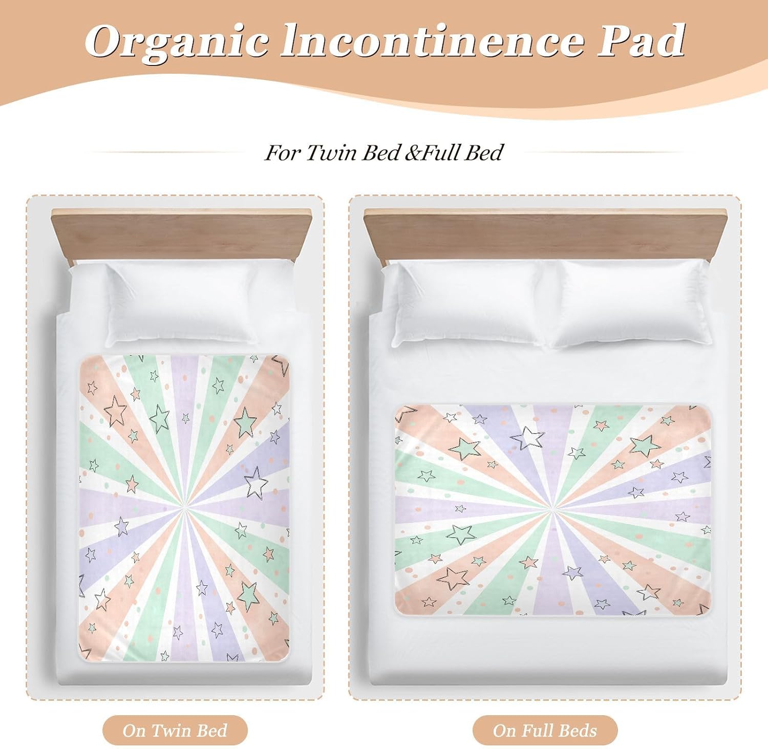 CEBUGI 34” x 52”Washable Underpads Heavy Absorbency Waterproof Incontinence Bed Pads Stars Print Pee Pads for Adults Kids and Baby