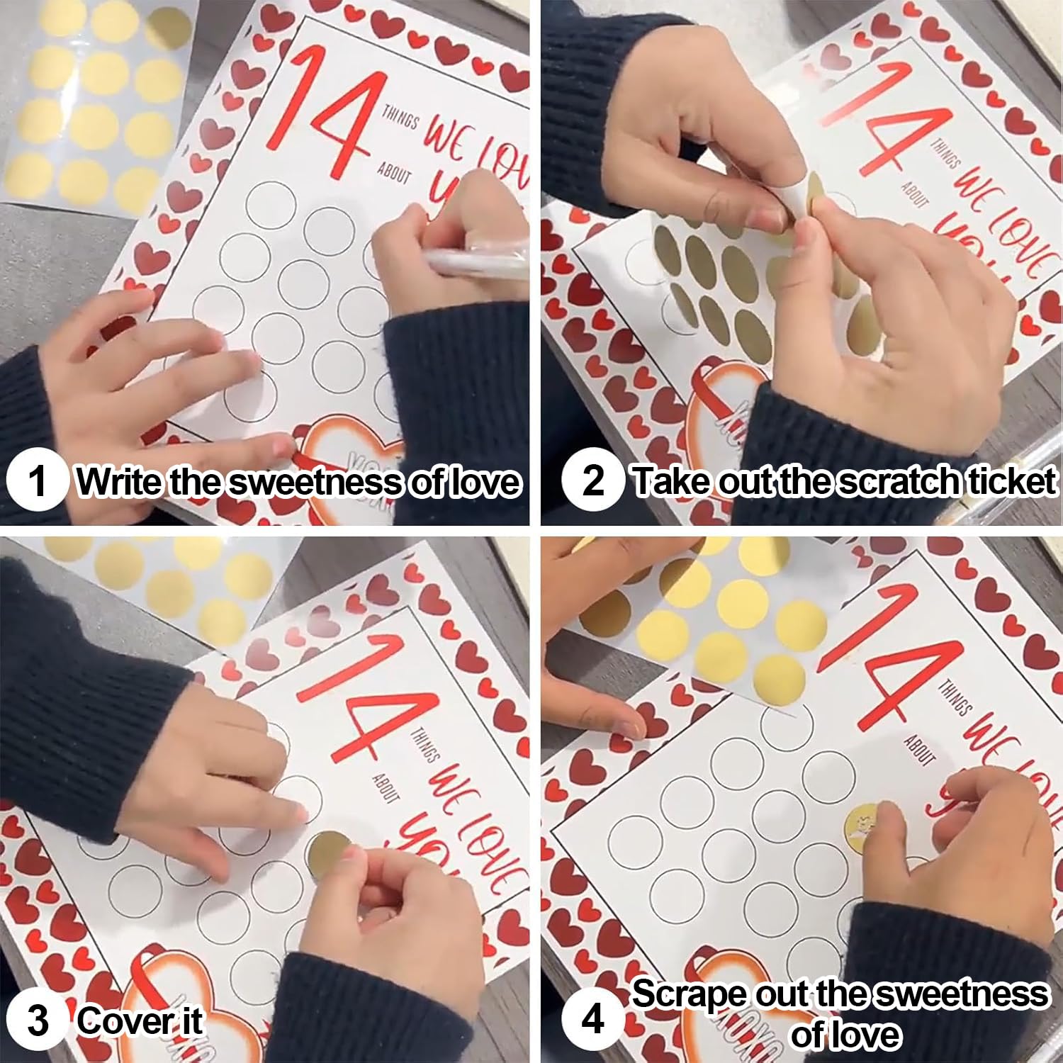 Tarjetas para rascar de San Valentín, 14 cosas que amo sobre ti, 14 tarjetas para rascar, calendario de Adviento del día de San Valentín para él, ella, marido, esposa, novia, novio (A-I Love)