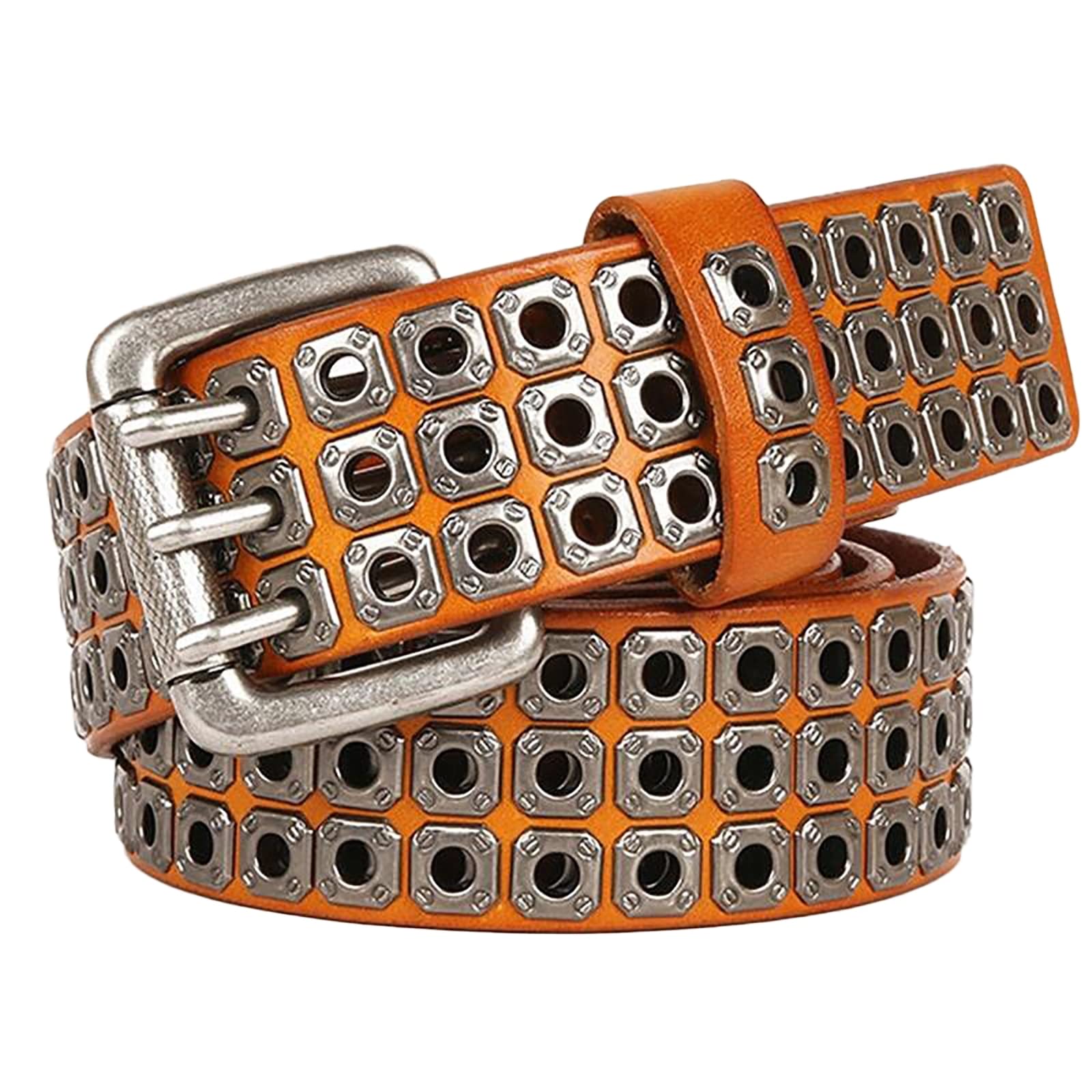 Ceinture en cuir punk avec rivet pour homme et femme marron style vintage 105cm