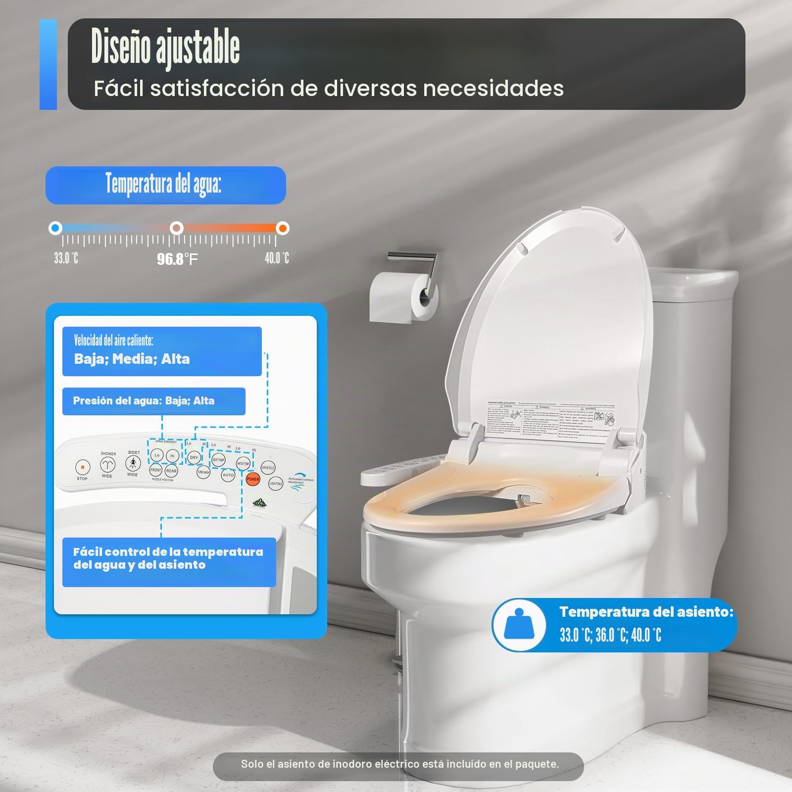 SHZICMY Bidé Eléctrico, Asiento de Inodoro Inteligente con Calefacción, Limpieza Automática, Desodorización Automática, Temperatura Ajustable, Limpieza Higiénica, Ahorro de Papel, Blanco
