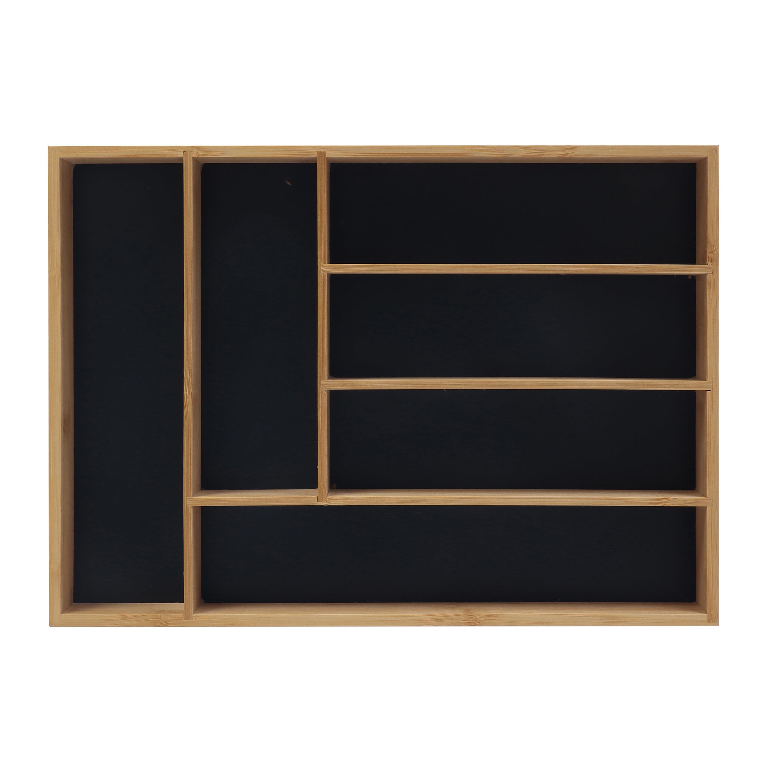 Relaxdays cutlery tray, drawer organizer with 6 sections for kitchen cutlery, bamboo, HWD: 5x35.5x25.5 cm, natural/black