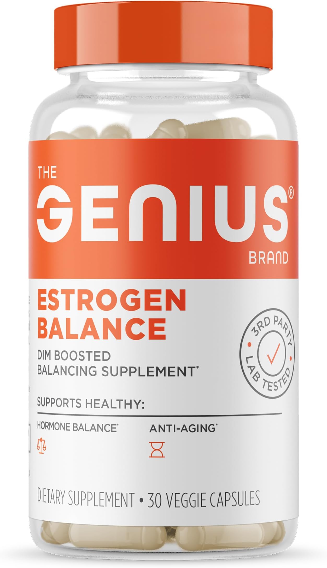 Genius Estrogen Balance, Dim Supplement - Blocker for Men & Women - Hormones, Hormonal Acne & Menopause - Aromatase Inhibitor with Grape Seed Extract & BioPerine - 30 Capsules