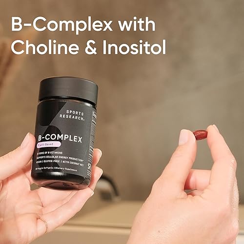 Miniatura 6 de Sports Research Vitamin B-Complex - Espectro completo de vitaminas B - Fórmula vegana a base de plantas - 60 cápsulas blandas vegetales