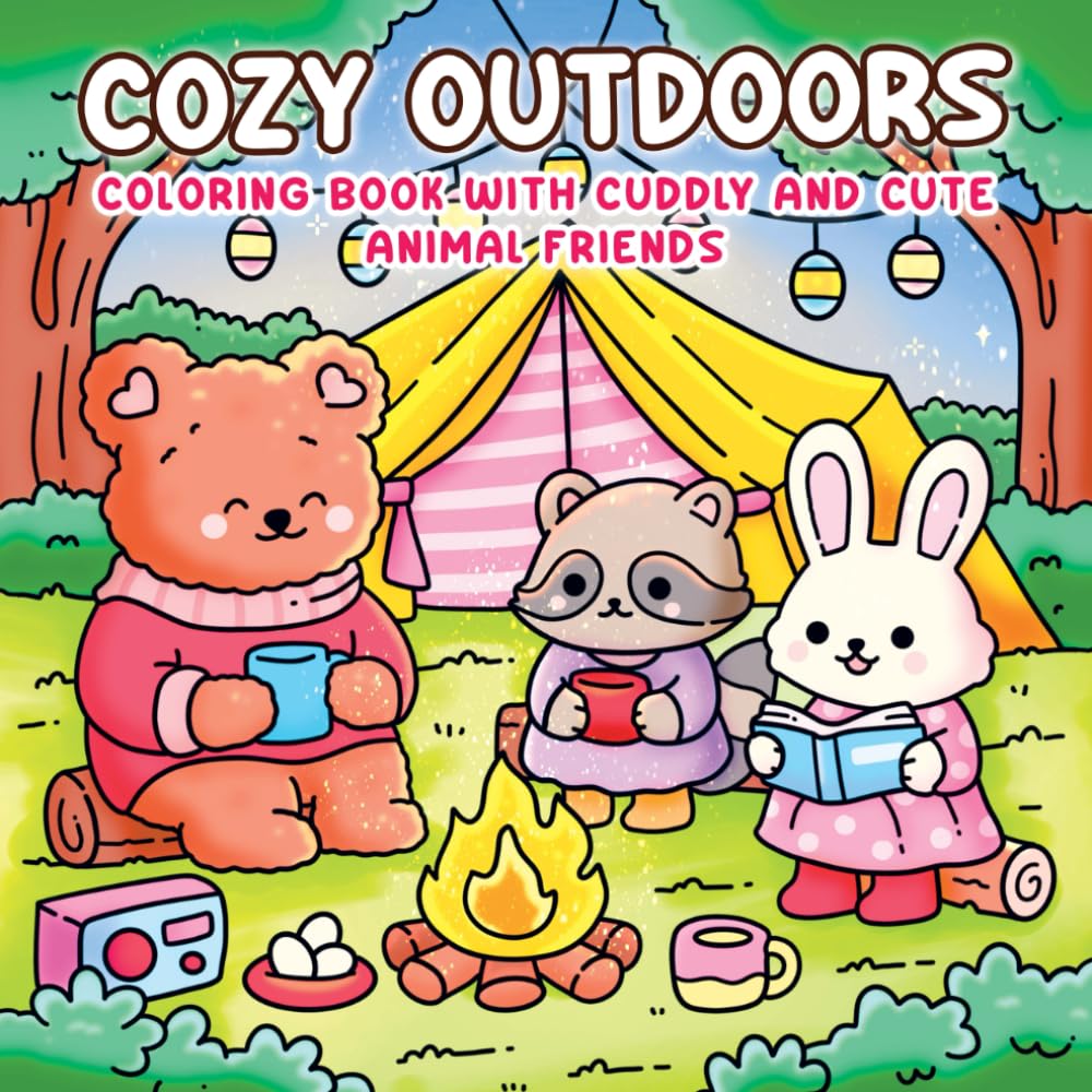 Cozy Outdoors Coloring Book with Cuddly and Cute Animal Friends: Coloring Book for Adults and Kids, Featuring Adorable Animal Characters, for Stress Relief and Relaxation